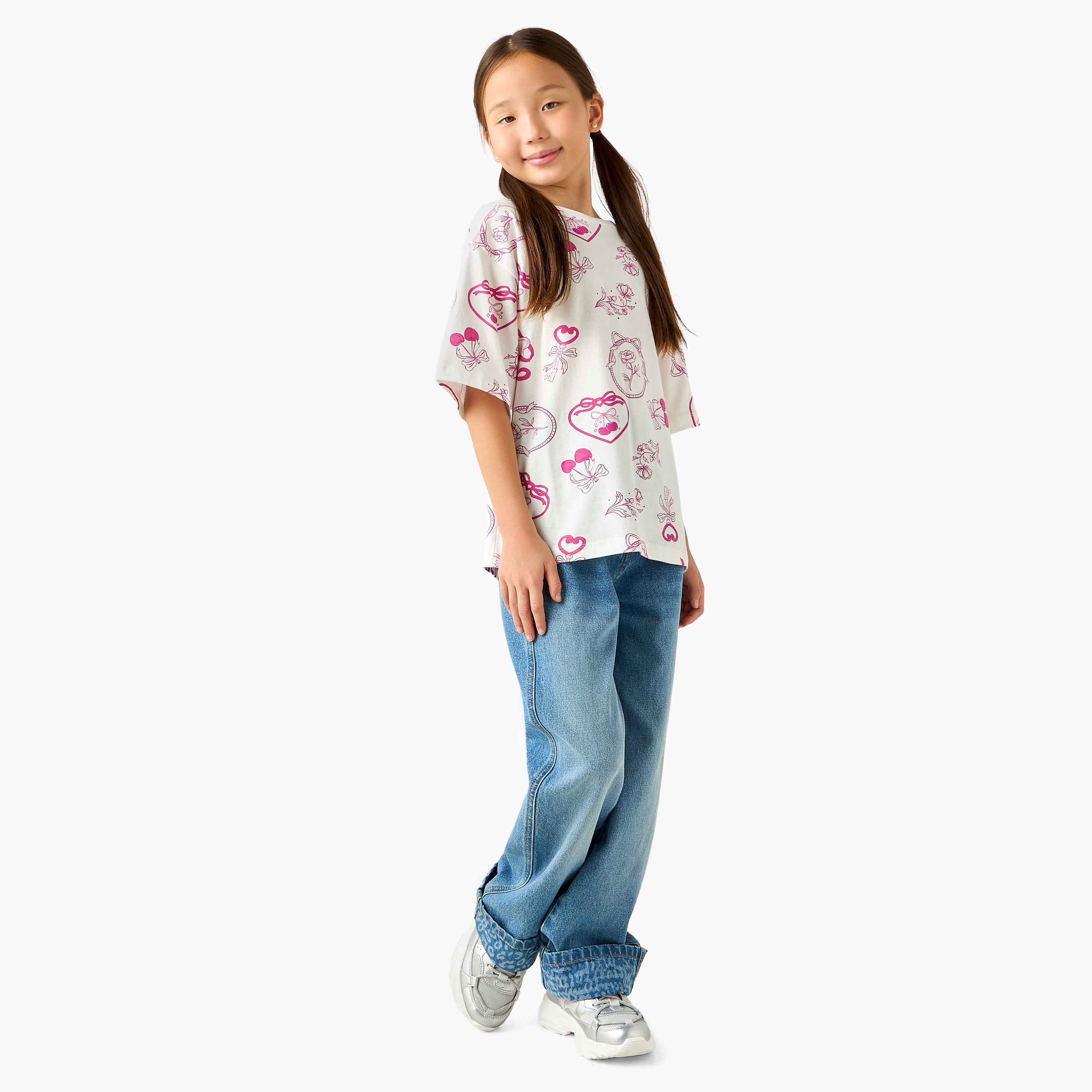 Juniors Crew Neck Short Sleeves T-shirt with Fun Print-girls-clothing-tshirts-image-6
