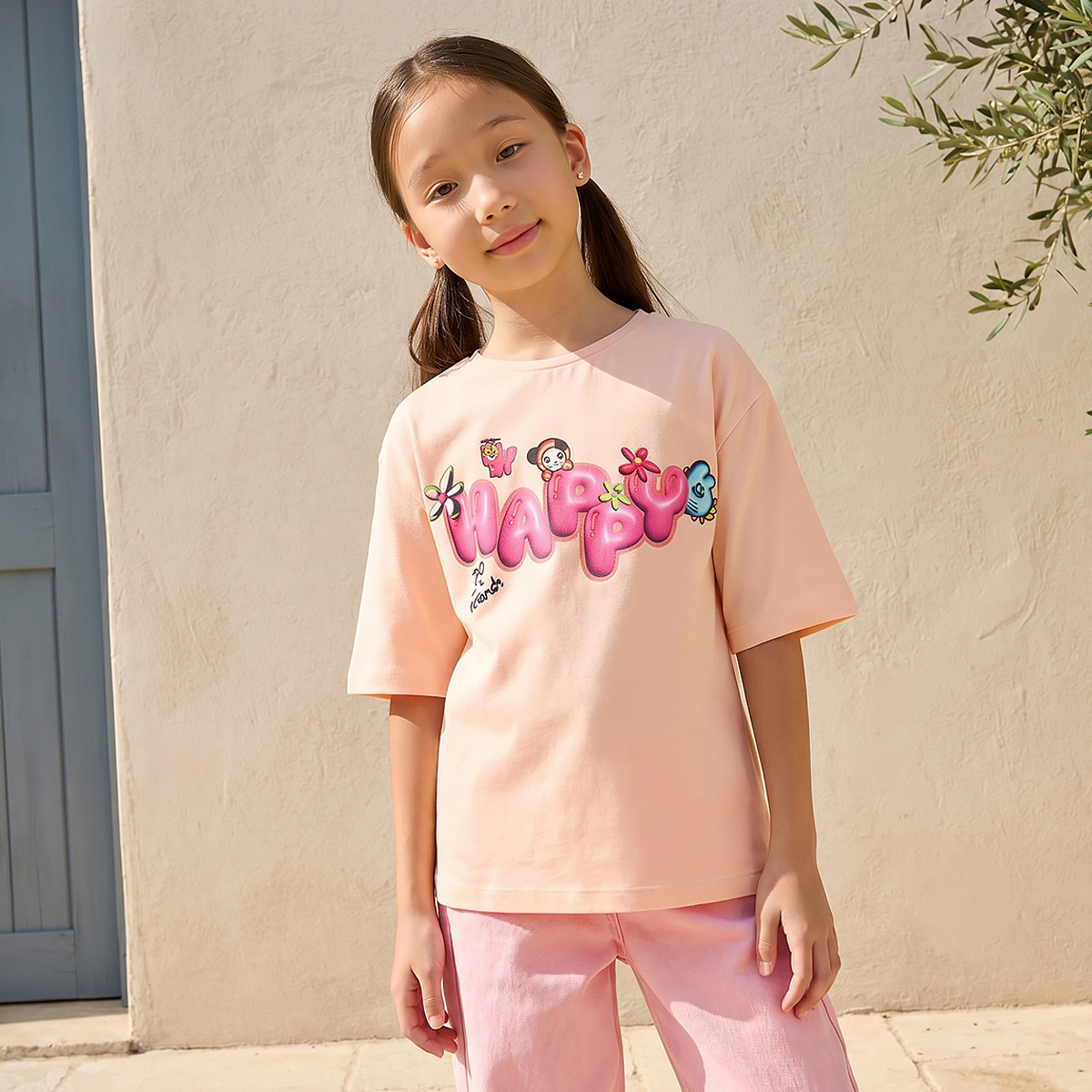Juniors Crew Neck Short Sleeves T-shirt with Graphic Print-girls-clothing-tshirts-image-1