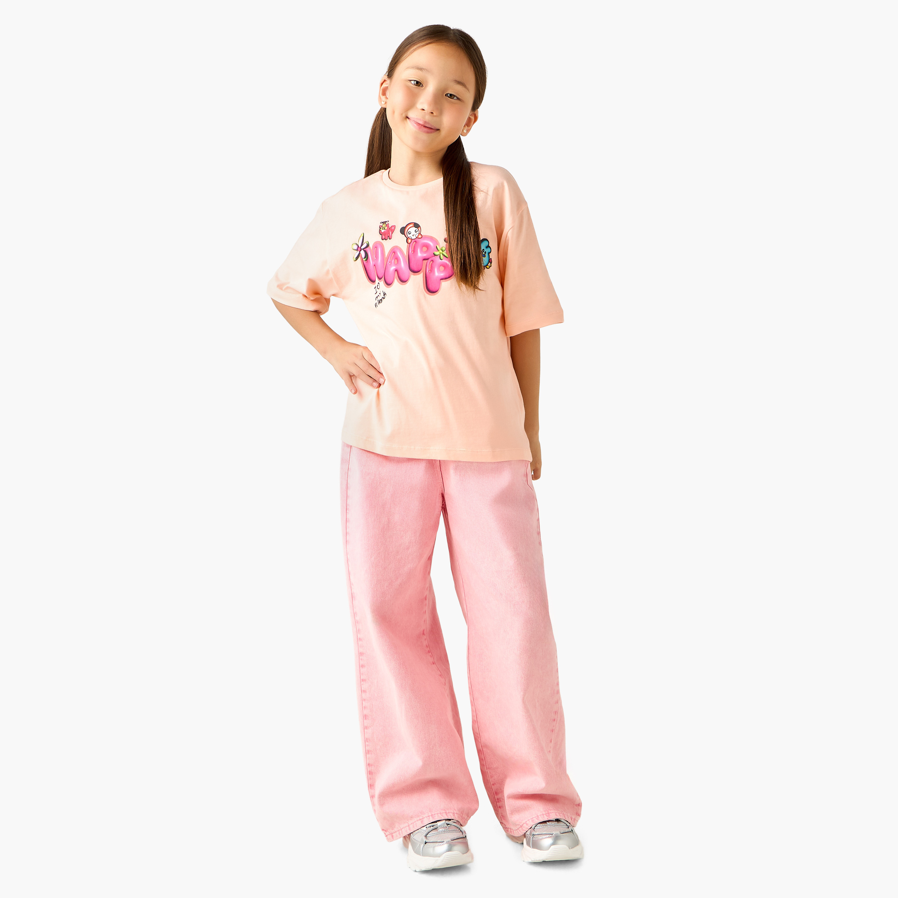 Juniors Crew Neck Short Sleeves T-shirt with Graphic Print-girls-clothing-tshirts-image-2