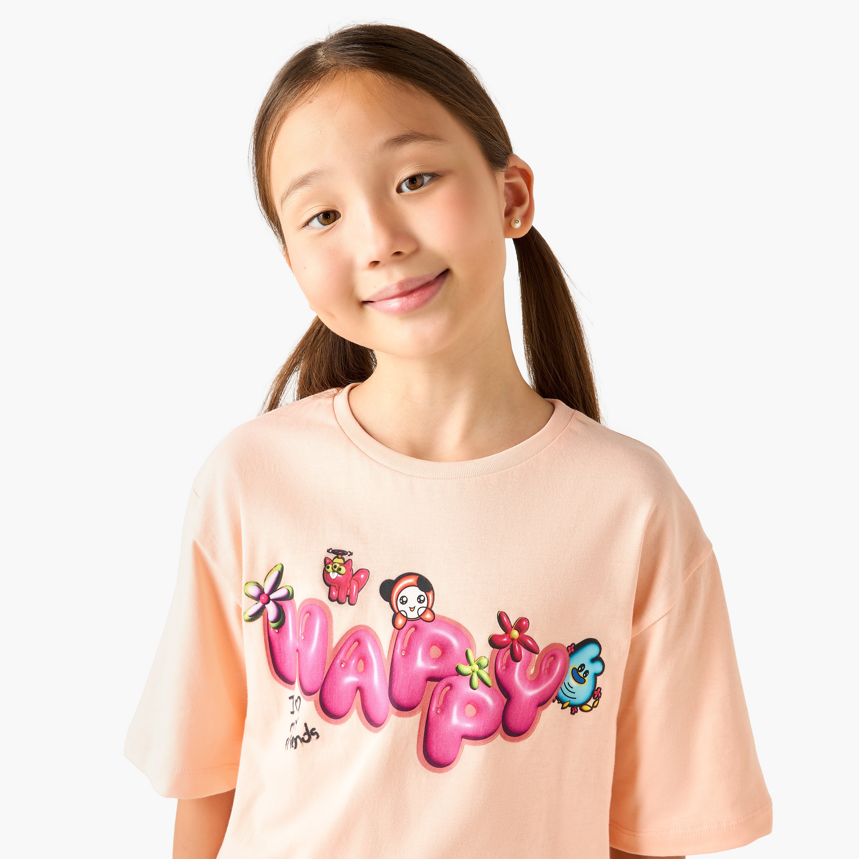 Juniors Crew Neck Short Sleeves T-shirt with Graphic Print-girls-clothing-tshirts-image-4