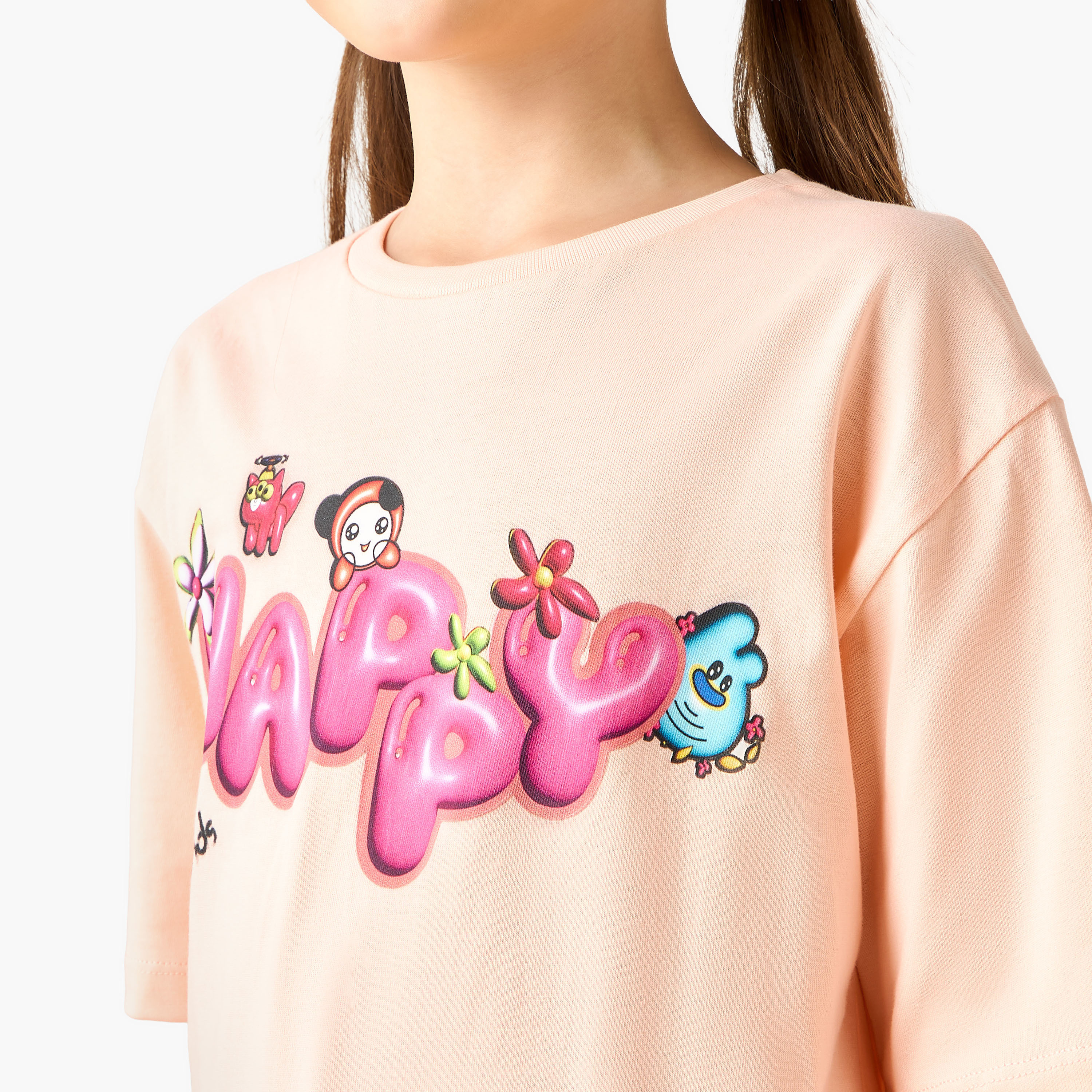 Juniors Crew Neck Short Sleeves T-shirt with Graphic Print-girls-clothing-tshirts-image-5
