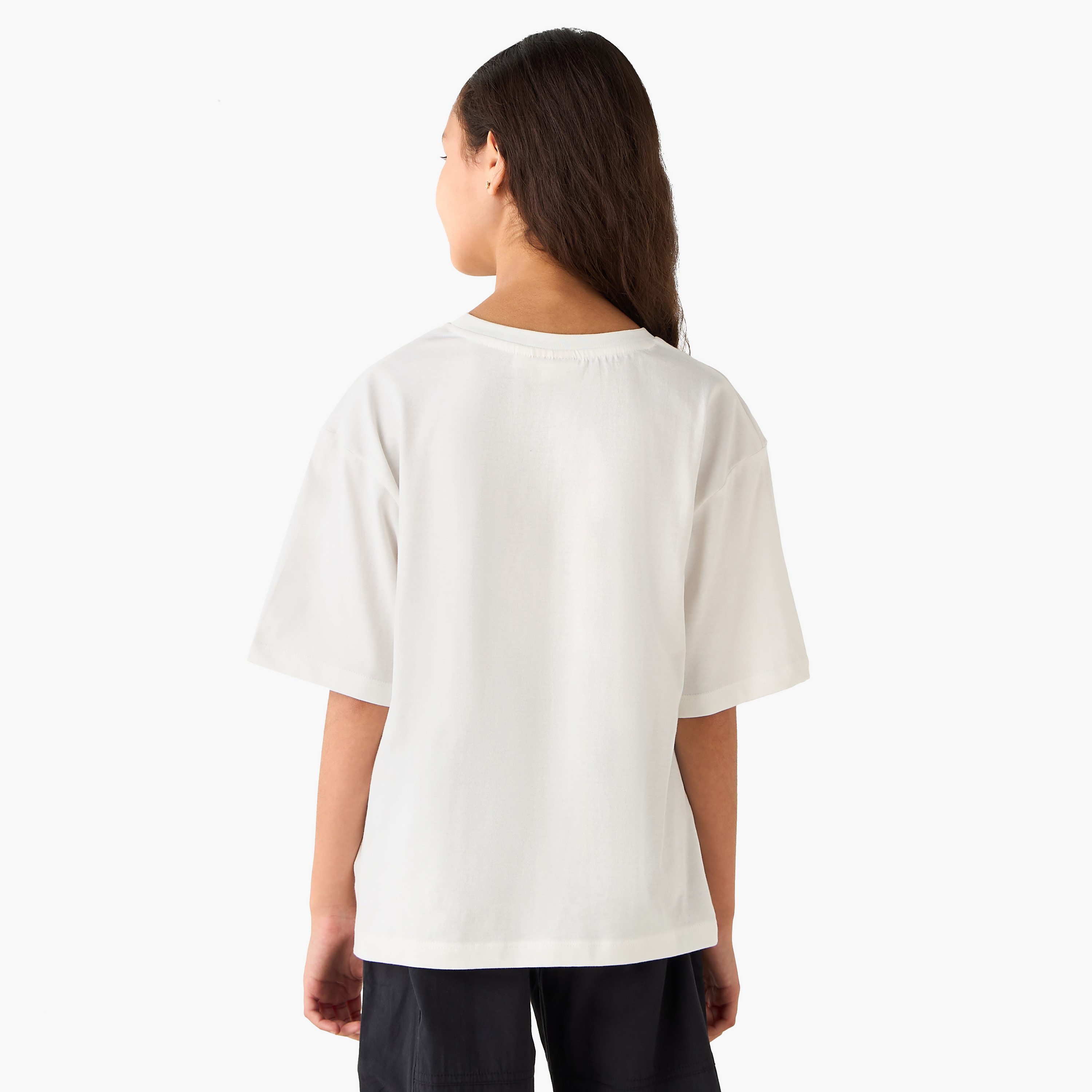 Juniors Crew Neck Short Sleeves T-shirt with Floral Print-girls-clothing-tshirts-image-3