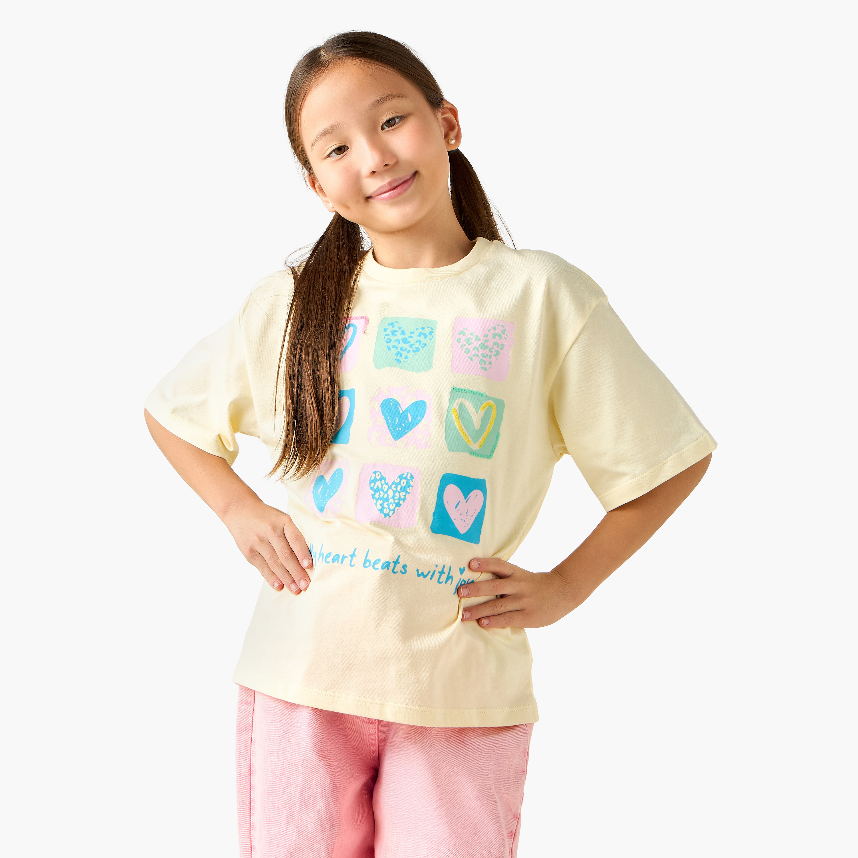 Juniors Crew Neck Short Sleeves T-shirt with Graphic Print-girls-clothing-tshirts-image-1