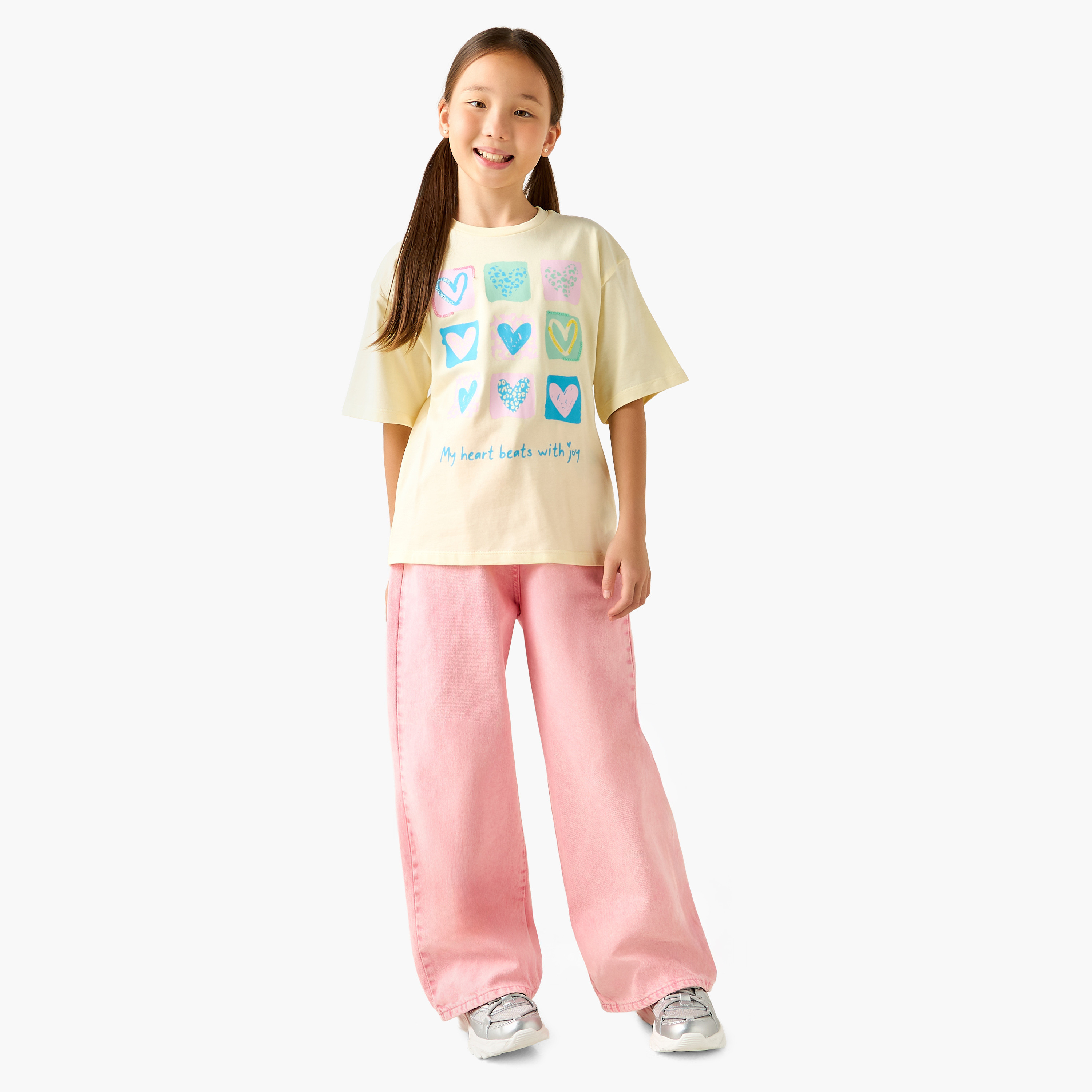 Juniors Crew Neck Short Sleeves T-shirt with Graphic Print-girls-clothing-tshirts-image-2