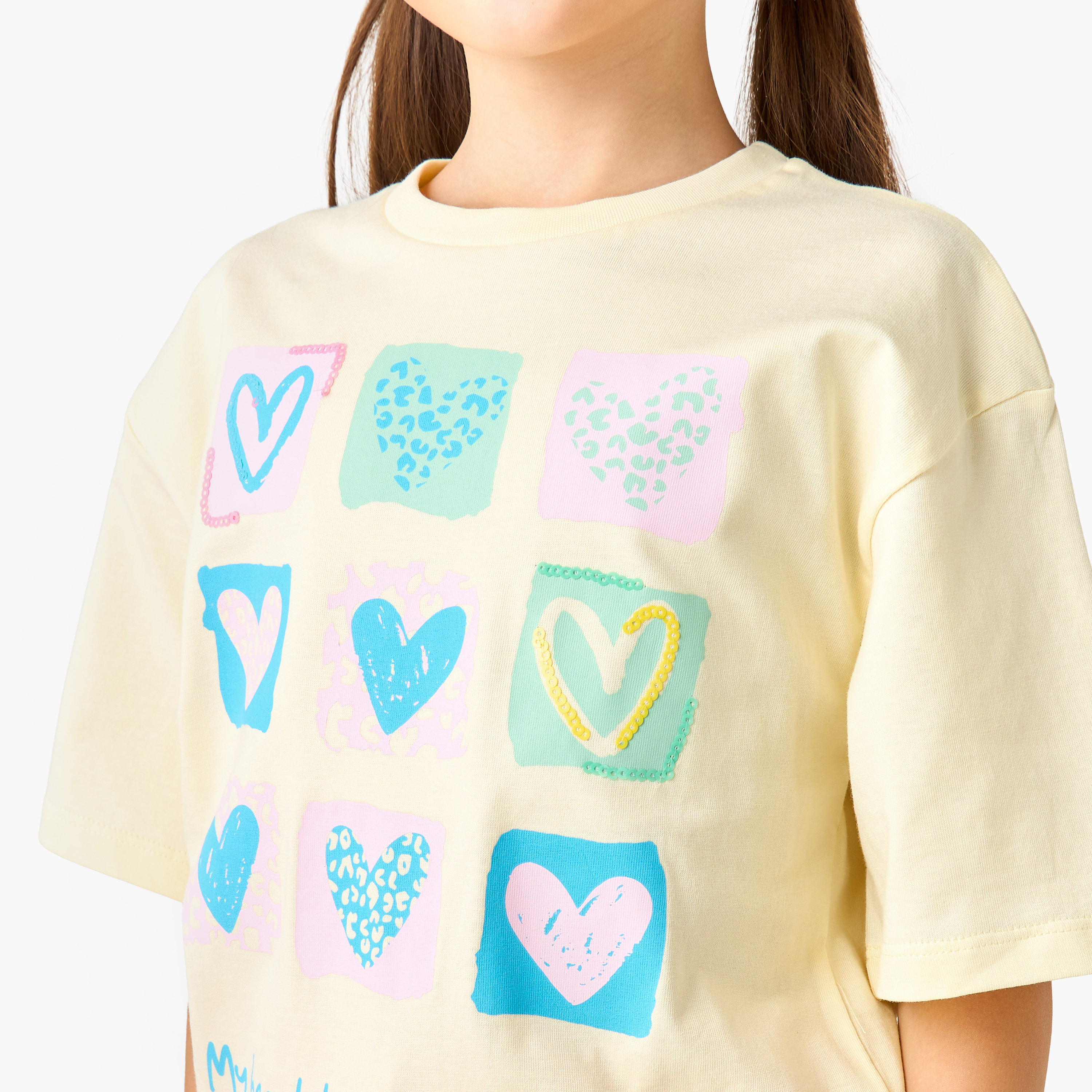Juniors Crew Neck Short Sleeves T-shirt with Graphic Print-girls-clothing-tshirts-image-5