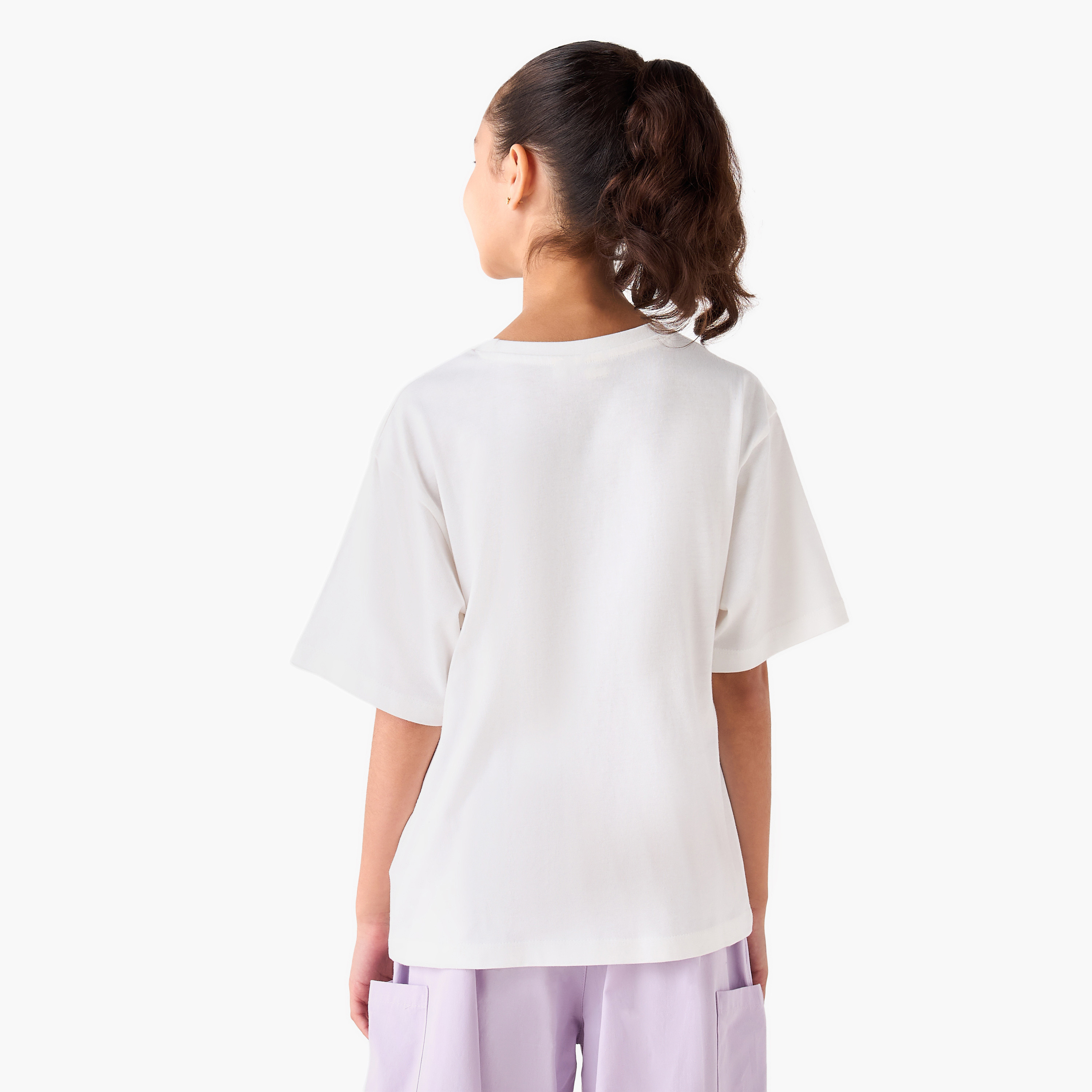 Juniors Crew Neck Short Sleeves T-shirt with Cat Print-girls-clothing-tshirts-image-3