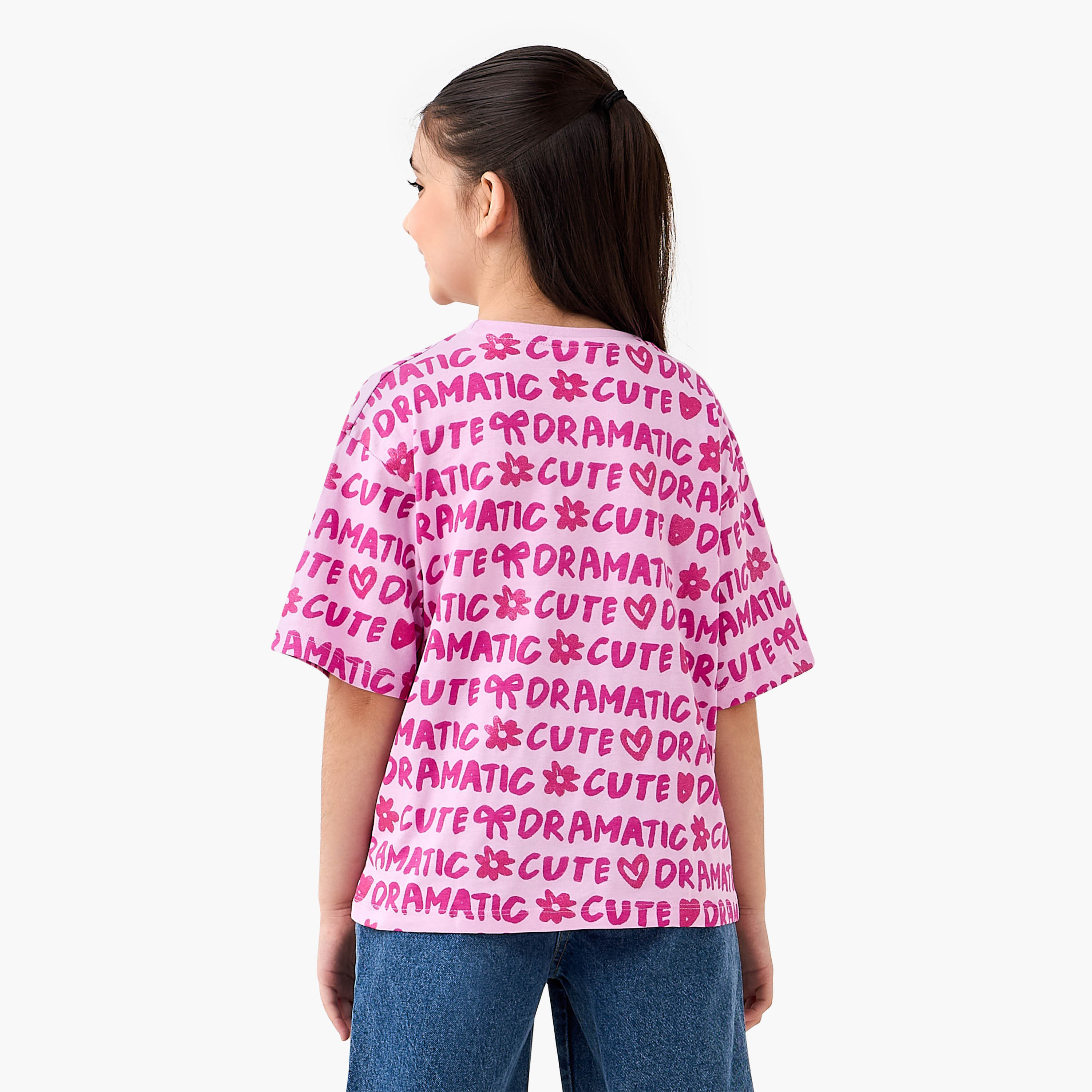 Juniors Crew Neck Short Sleeves T-shirt with Graphic Glitter Print-girls-clothing-tshirts-image-3