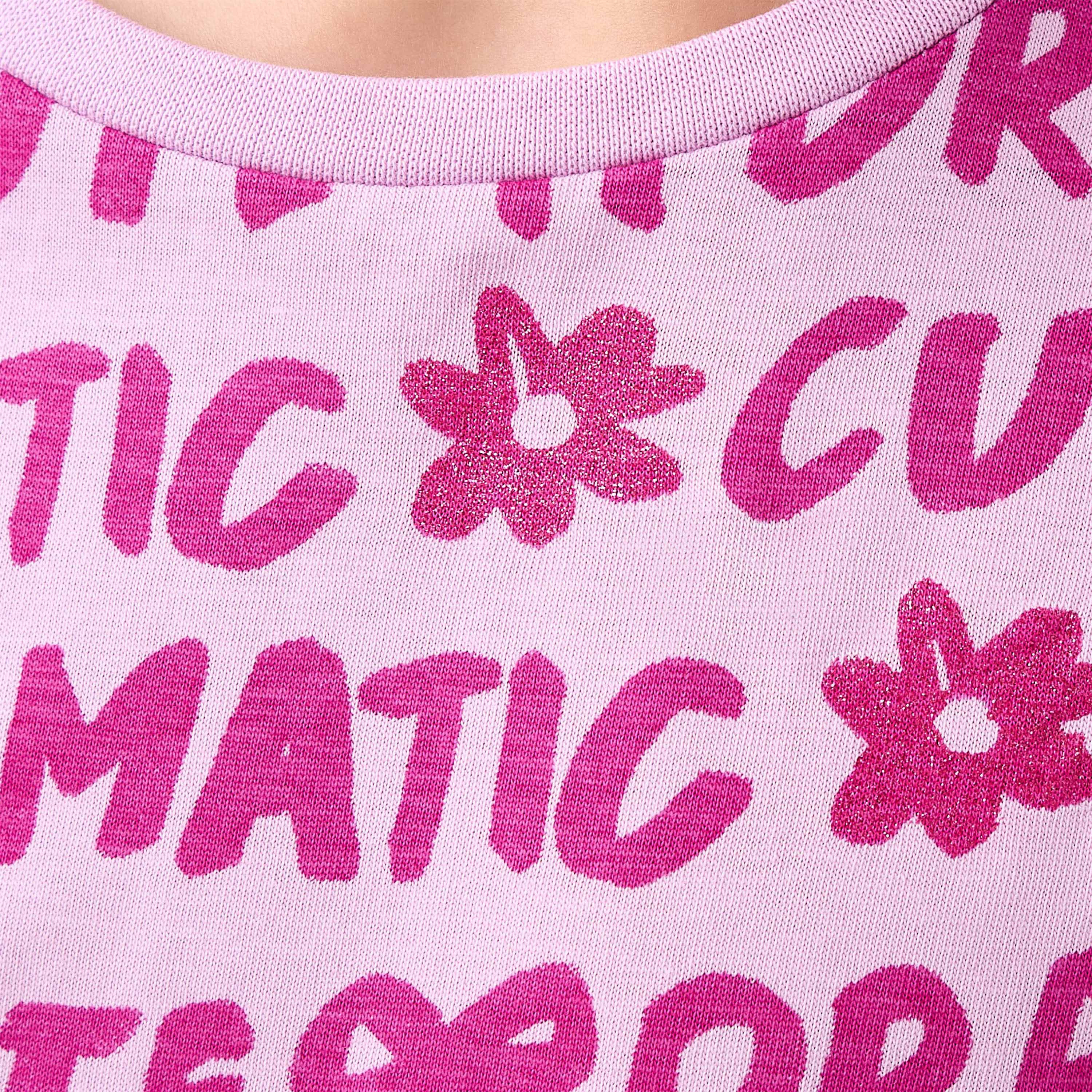 Juniors Crew Neck Short Sleeves T-shirt with Graphic Glitter Print-girls-clothing-tshirts-image-5