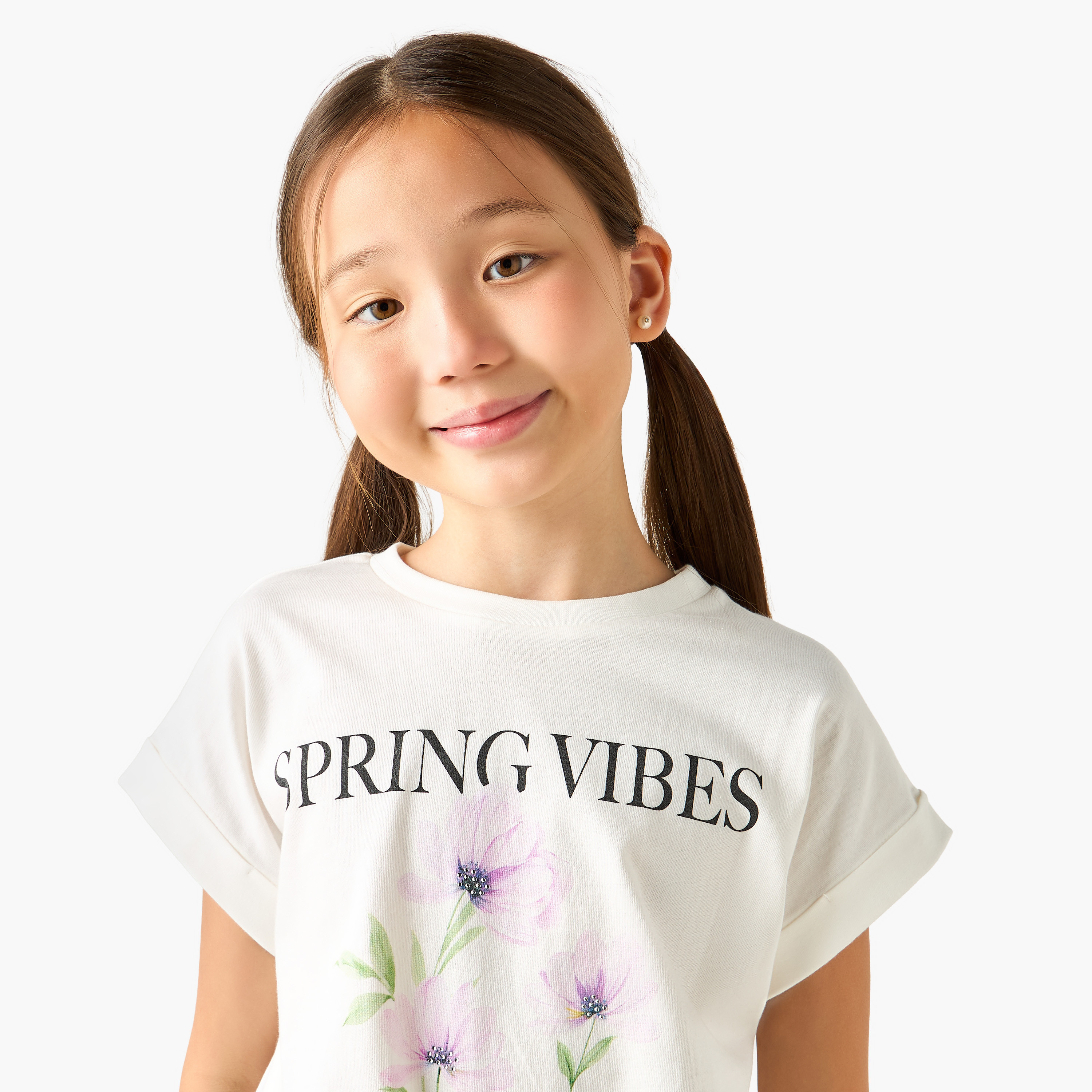 Juniors Crew Neck Short Sleeves T-shirt with Tie-Up Detail-girls-clothing-tshirts-image-4