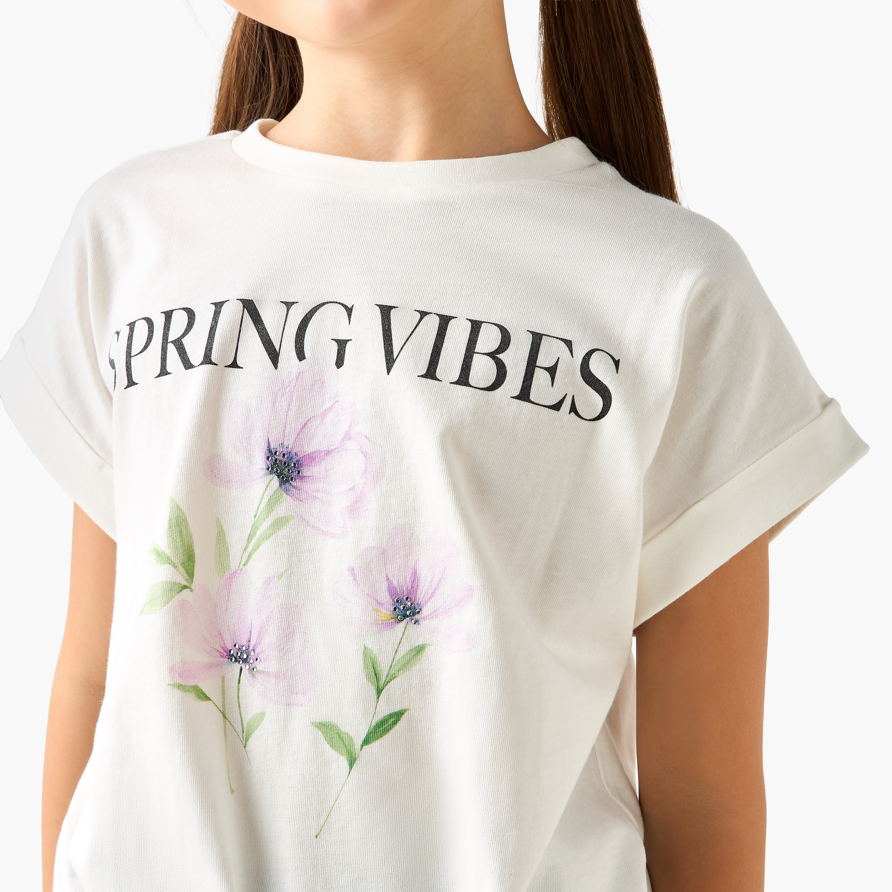 Juniors Crew Neck Short Sleeves T-shirt with Tie-Up Detail-girls-clothing-tshirts-image-5