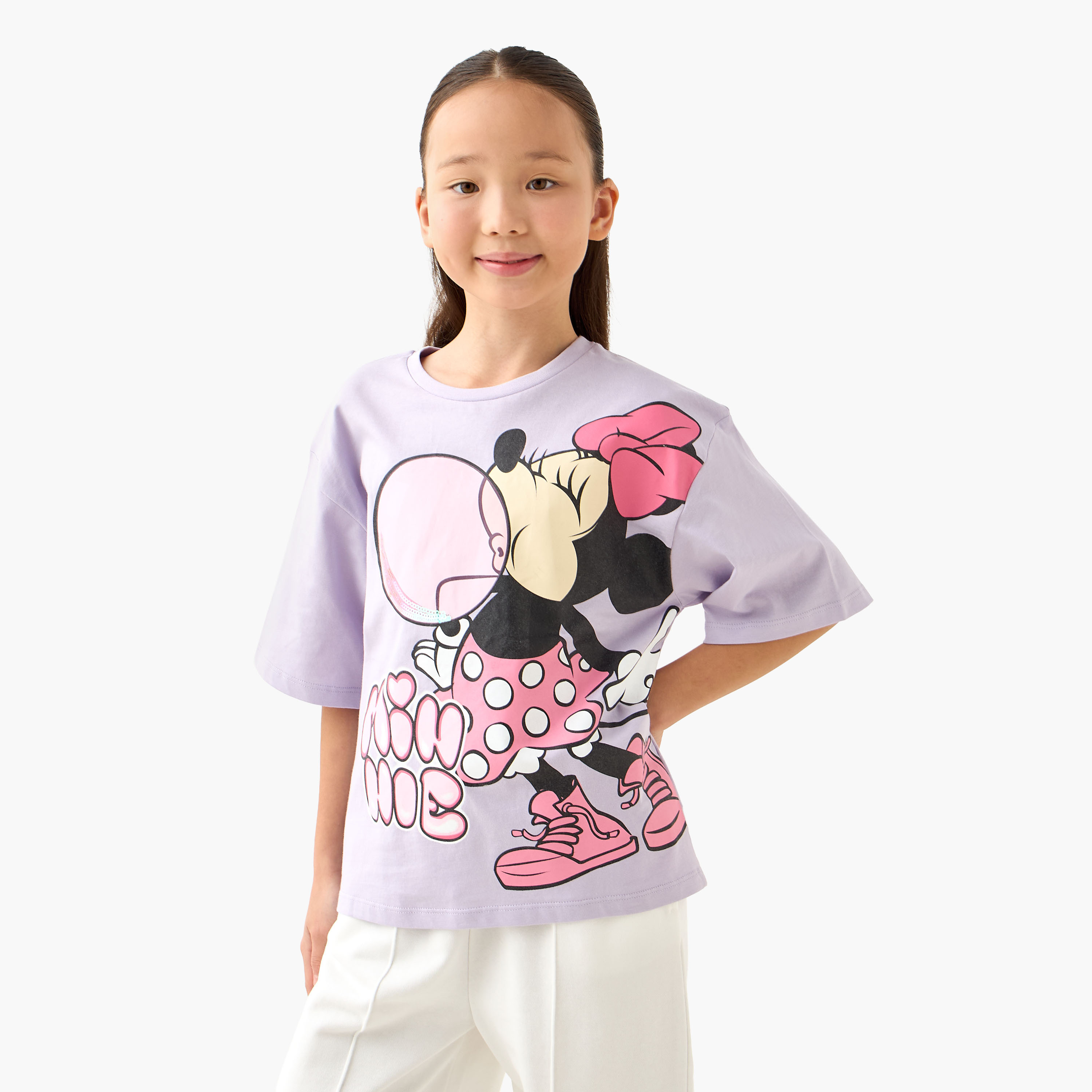 Juniors Crew Neck Short Sleeves T-shirt with Minnie Mouse Print-girls-clothing-tshirts-image-1