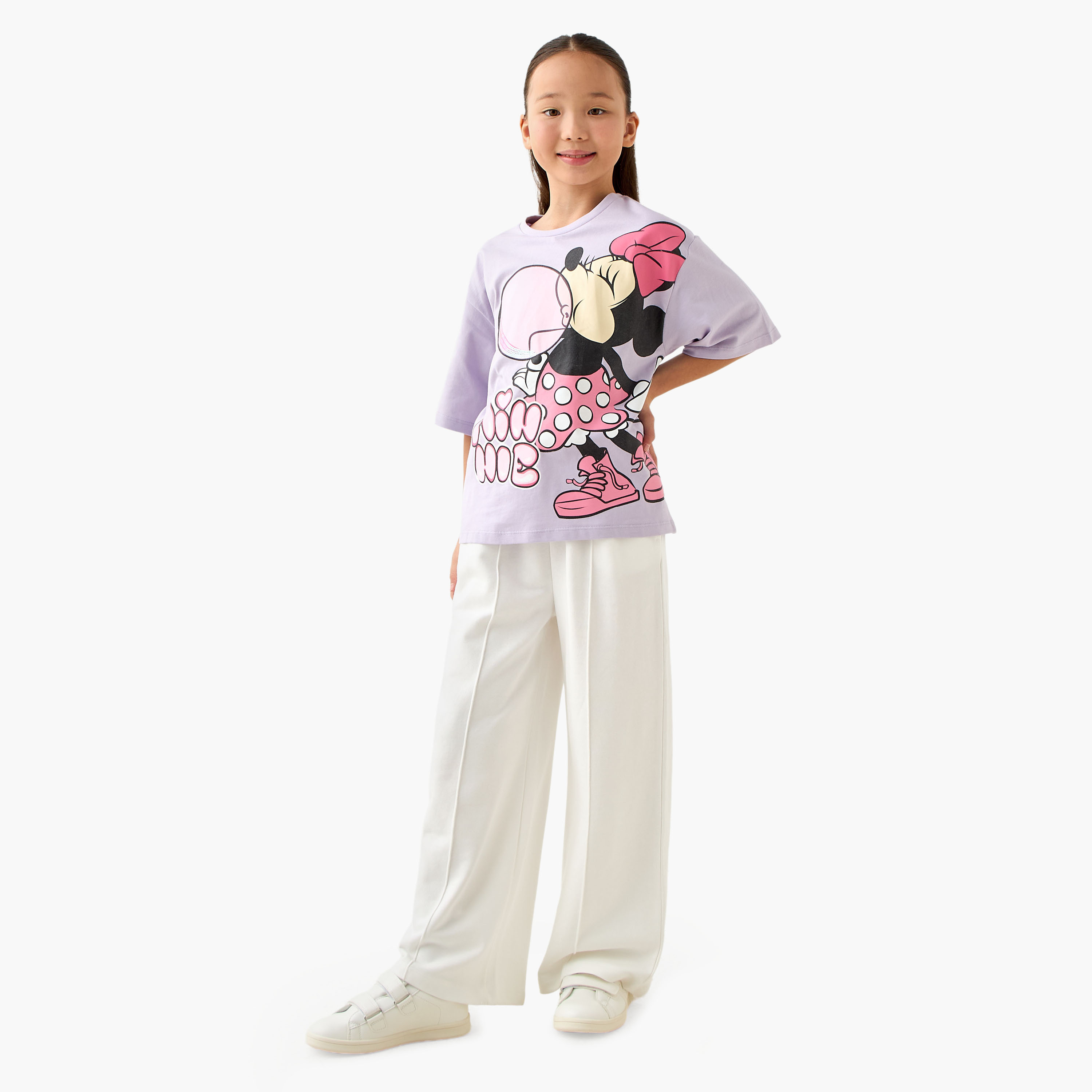Juniors Crew Neck Short Sleeves T-shirt with Minnie Mouse Print-girls-clothing-tshirts-image-2