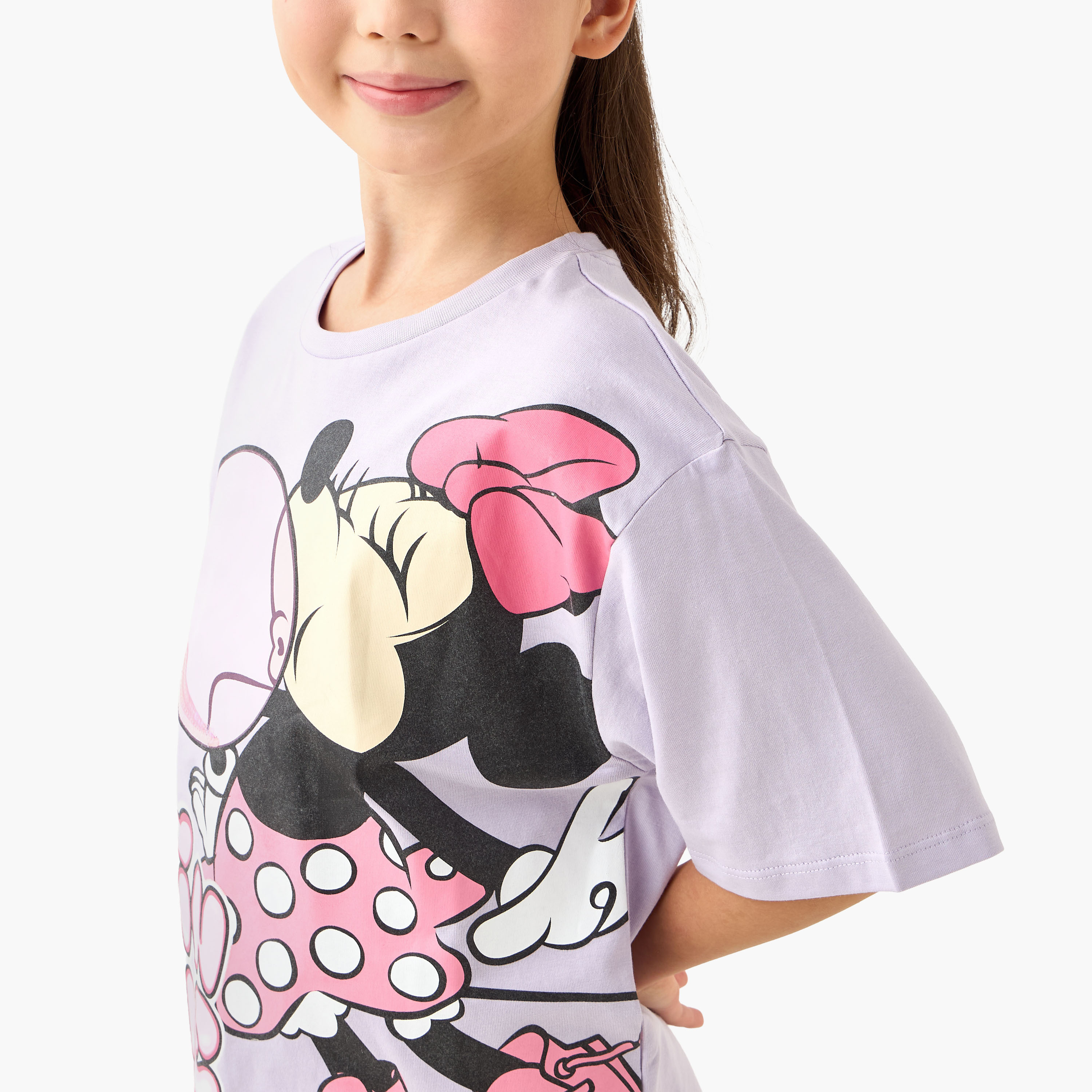 Juniors Crew Neck Short Sleeves T-shirt with Minnie Mouse Print-girls-clothing-tshirts-image-4