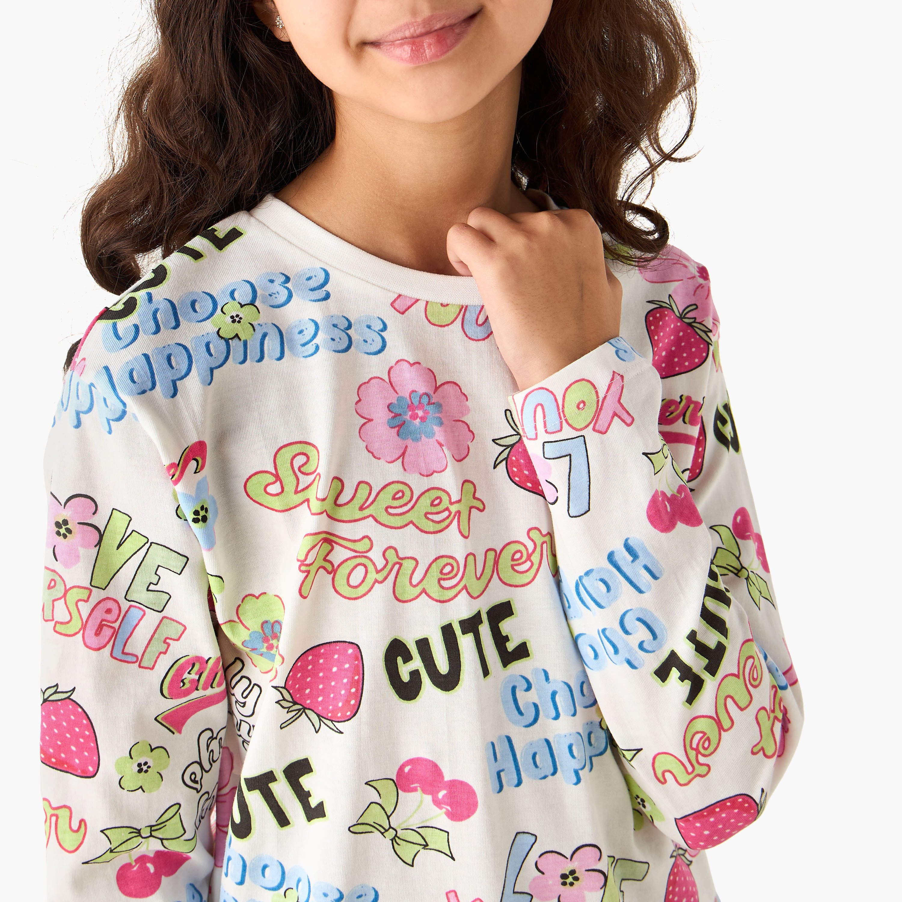 تيشيرت بأكمام طويلة وياقة ضيقة وطبعات من جونيورز-girls-clothing-tshirts-image-2