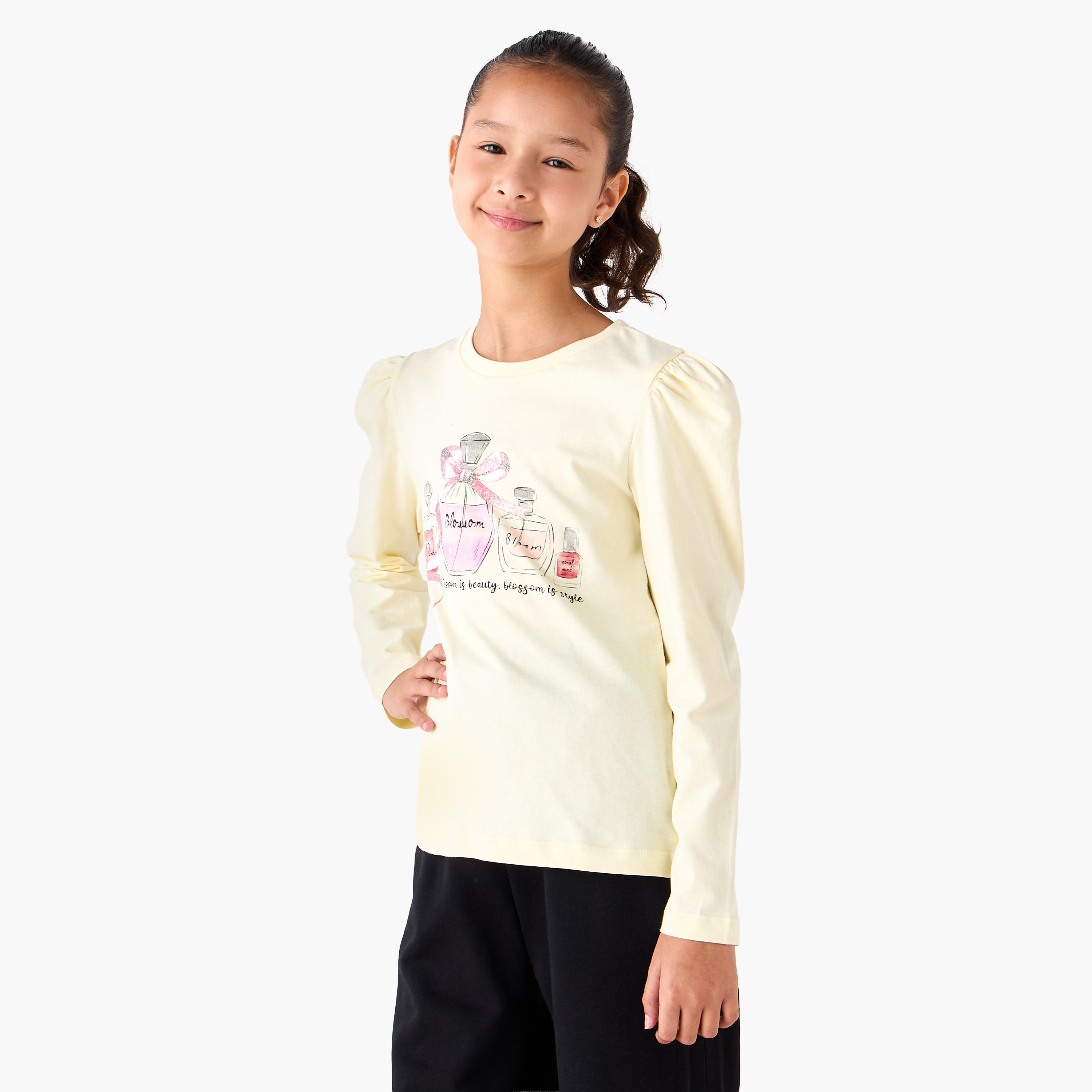 Juniors Crew Neck Long Sleeves T-shirt with Graphic Print-girls-clothing-tshirts-image-1