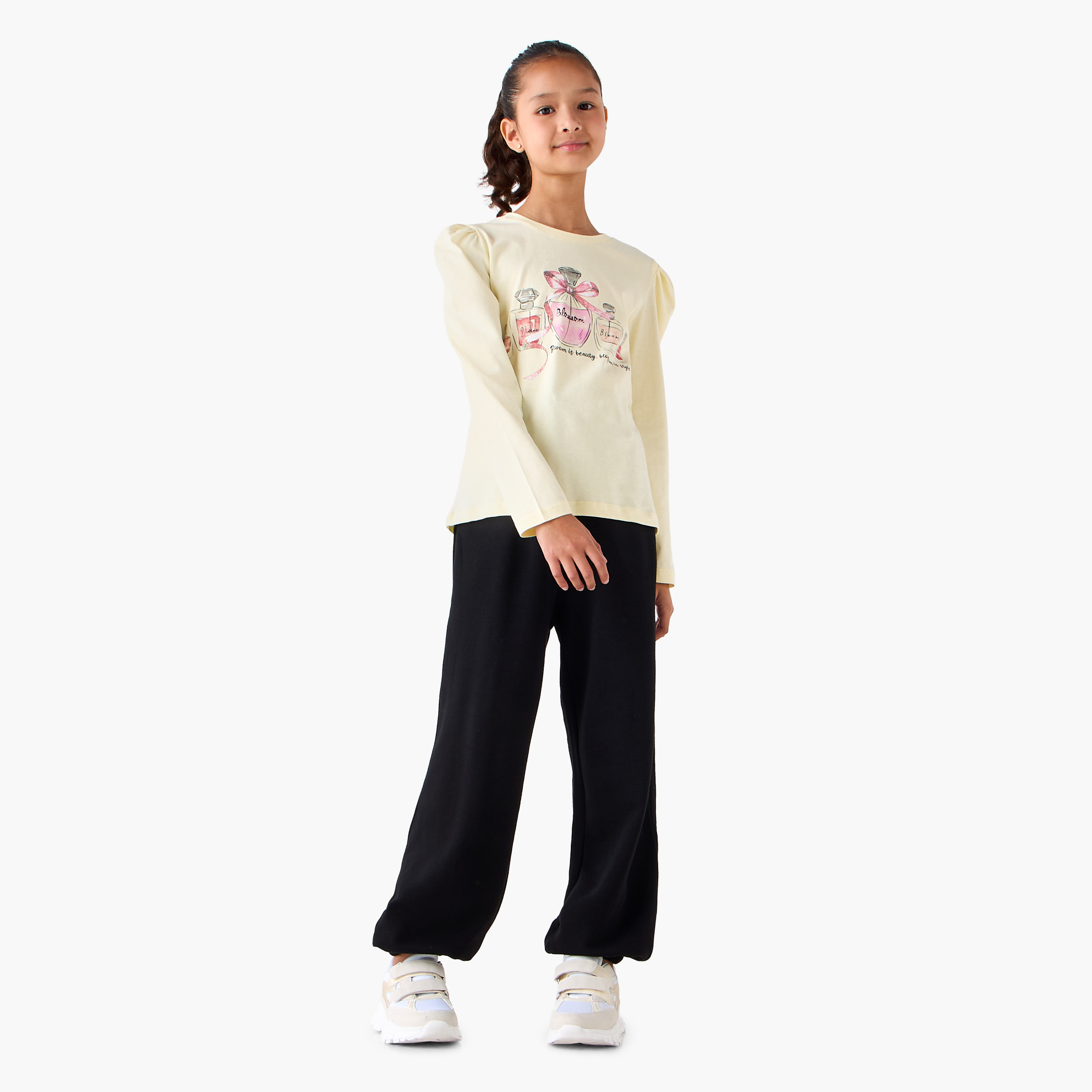 Juniors Crew Neck Long Sleeves T-shirt with Graphic Print-girls-clothing-tshirts-image-2