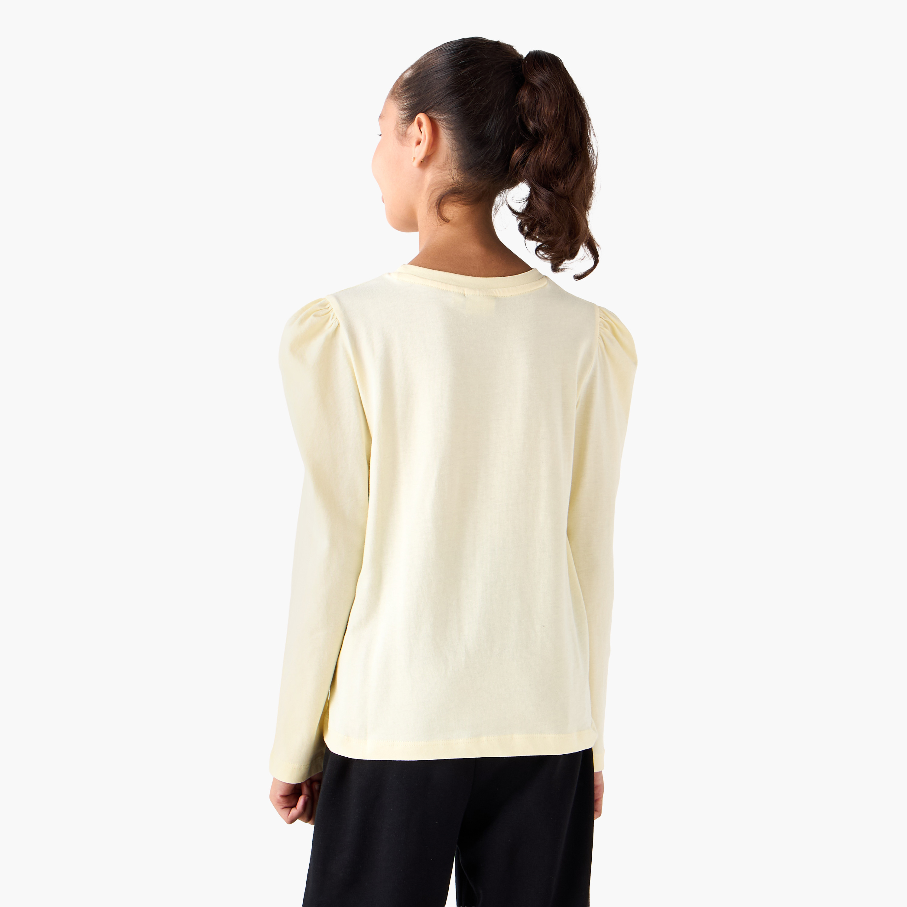 Juniors Crew Neck Long Sleeves T-shirt with Graphic Print-girls-clothing-tshirts-image-3