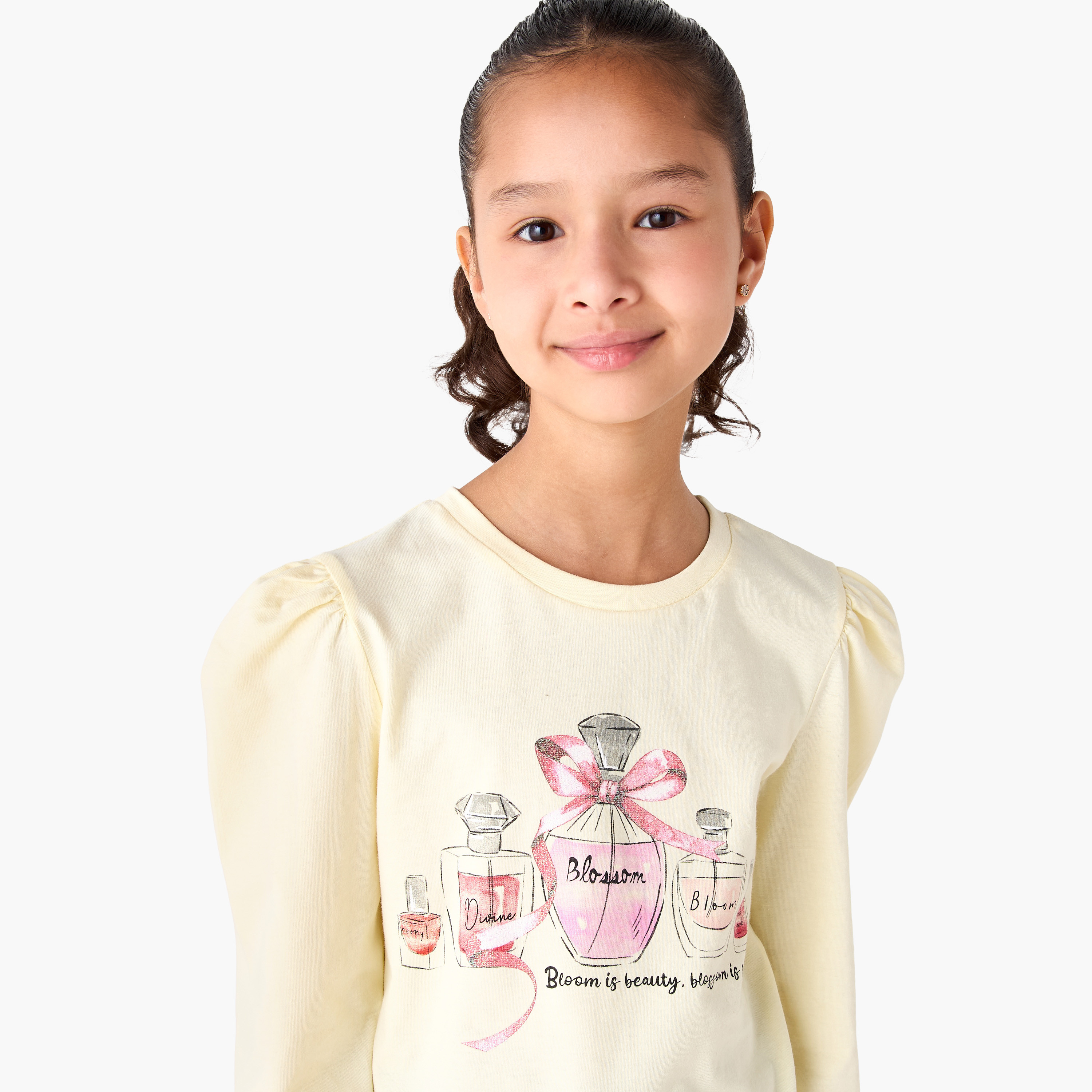 Juniors Crew Neck Long Sleeves T-shirt with Graphic Print-girls-clothing-tshirts-image-4