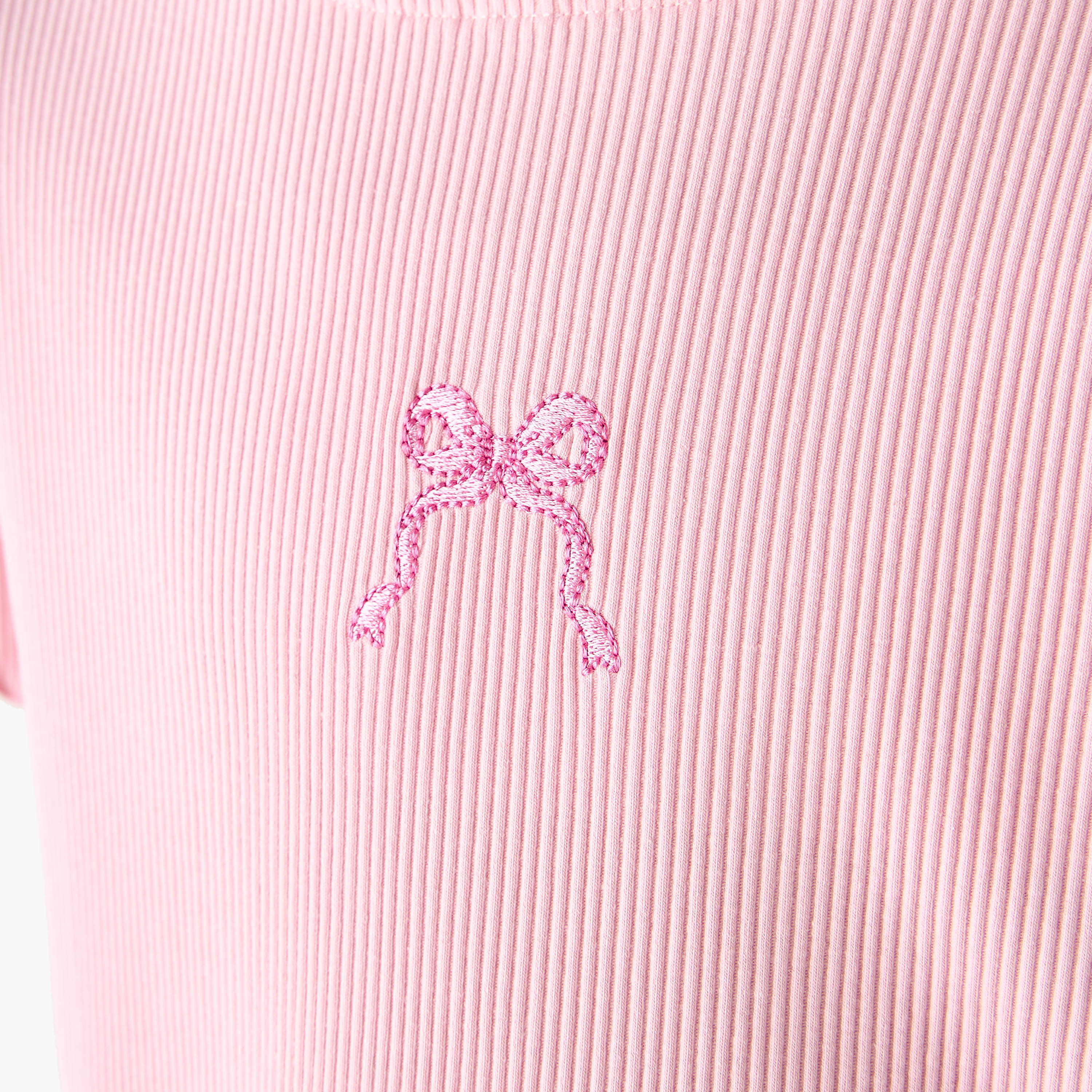 Juniors Crew Neck Short Sleeves T-shirt with Ribbed Design and Lettuce Hem-girls-clothing-tshirts-image-5