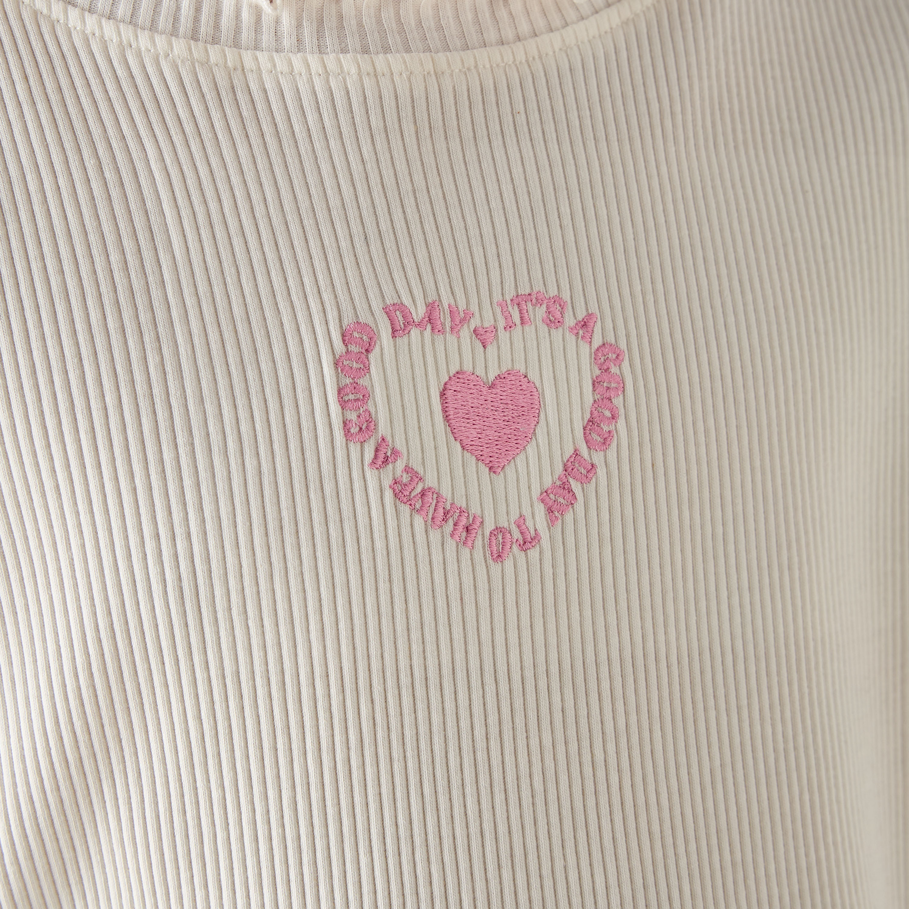 Juniors Crew Neck Short Sleeves T-shirt with Ribbed Design and Heart Embroidery-girls-clothing-tshirts-image-5