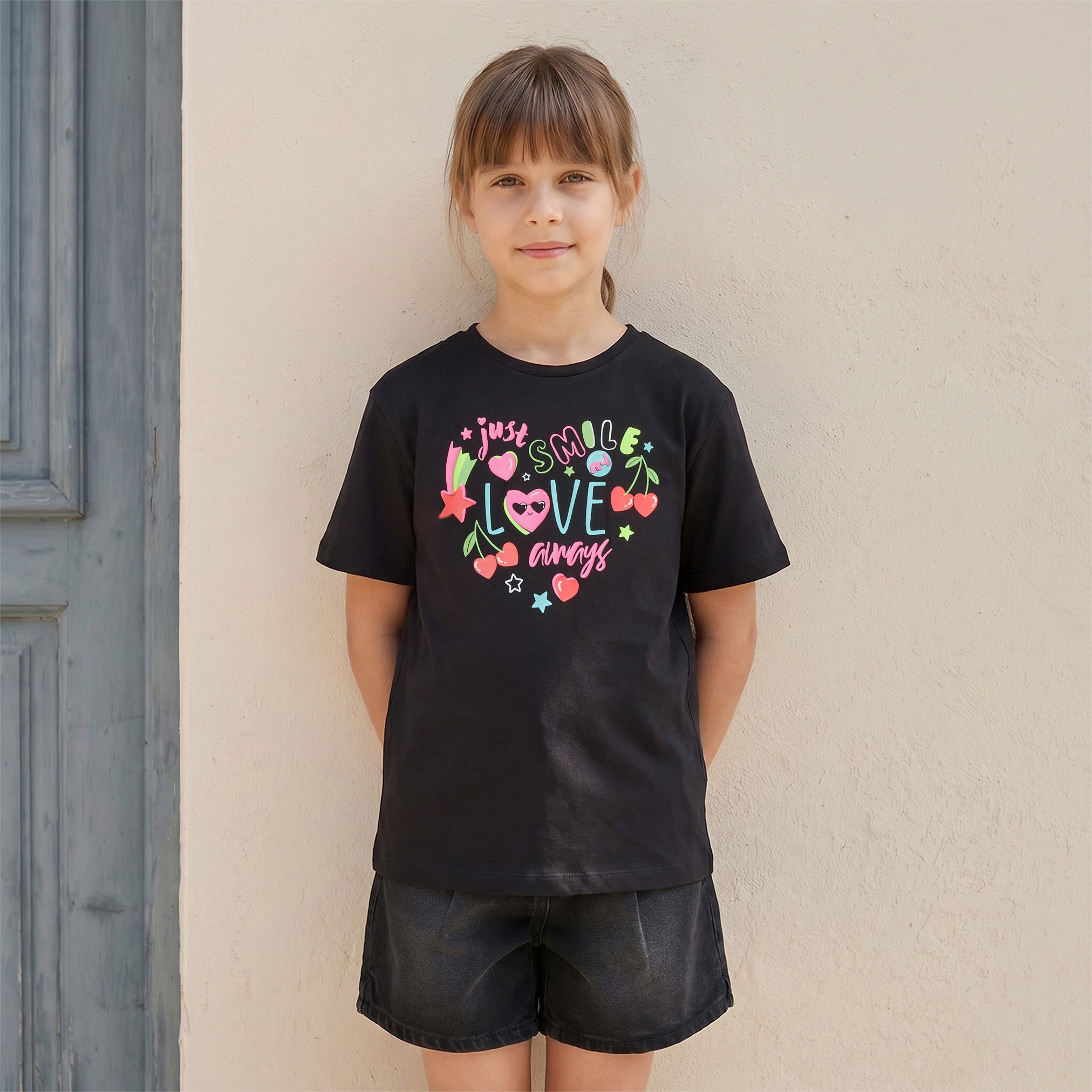 Juniors Crew Neck Short Sleeve T-shirt with Print-girls-clothing-tshirts-image-1