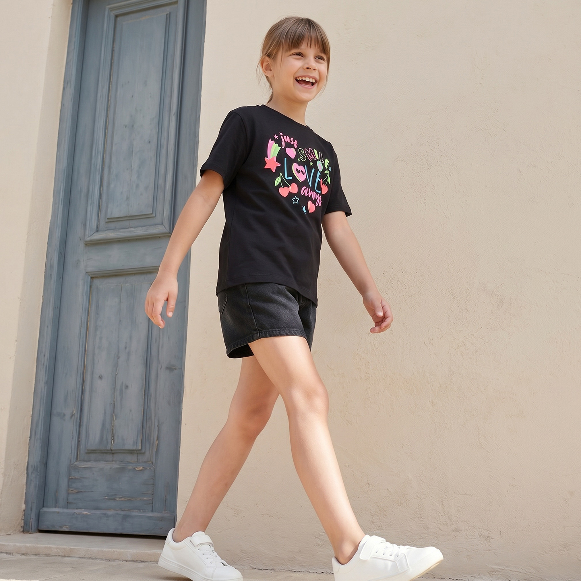 Juniors Crew Neck Short Sleeve T-shirt with Print-girls-clothing-tshirts-image-2