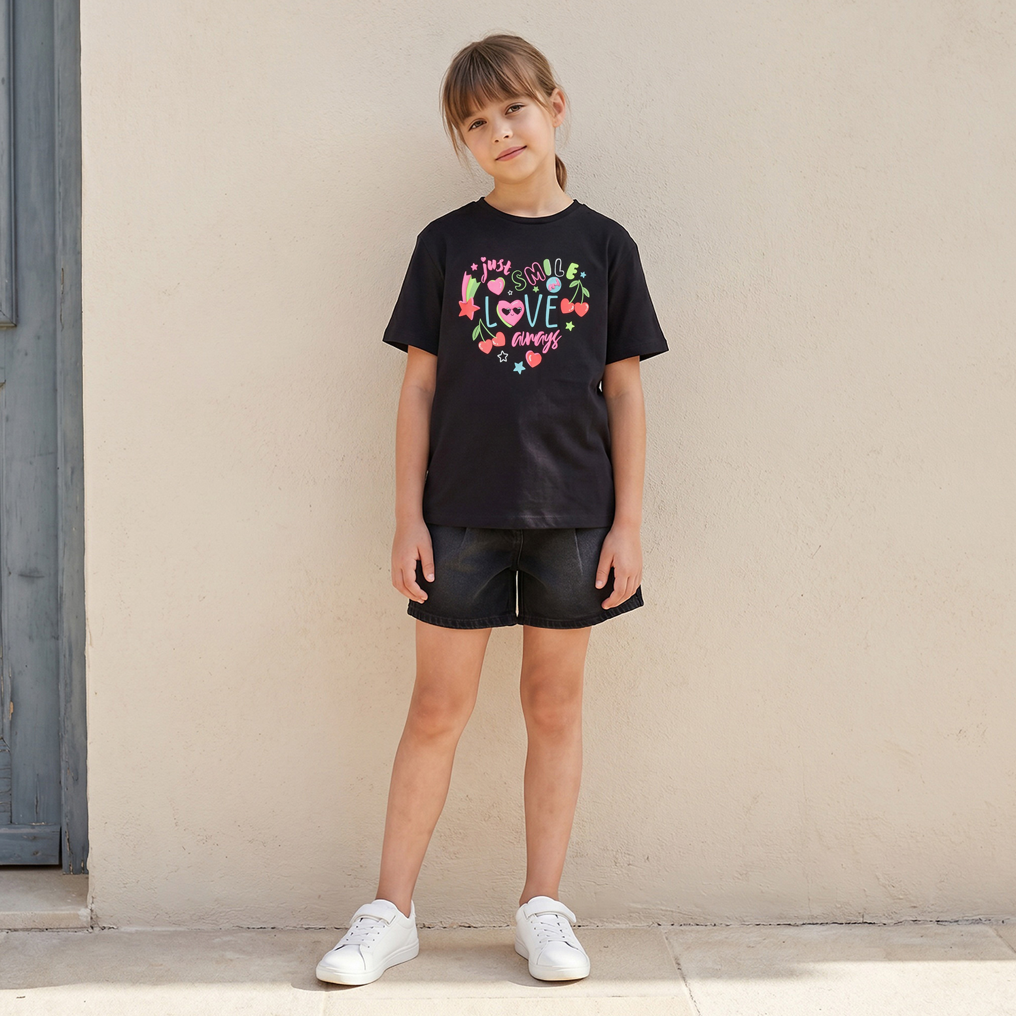 Juniors Crew Neck Short Sleeve T-shirt with Print-girls-clothing-tshirts-image-5