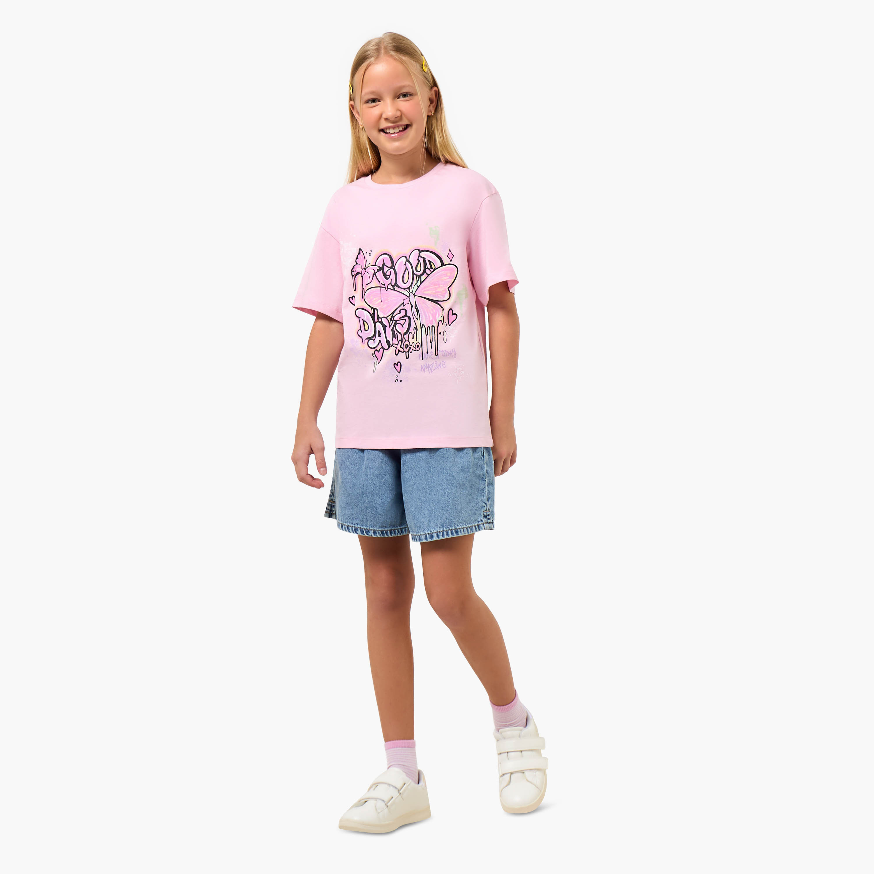 Juniors Crew Neck Short Sleeves T-shirt with Graphic Print-girls-clothing-tshirts-image-2