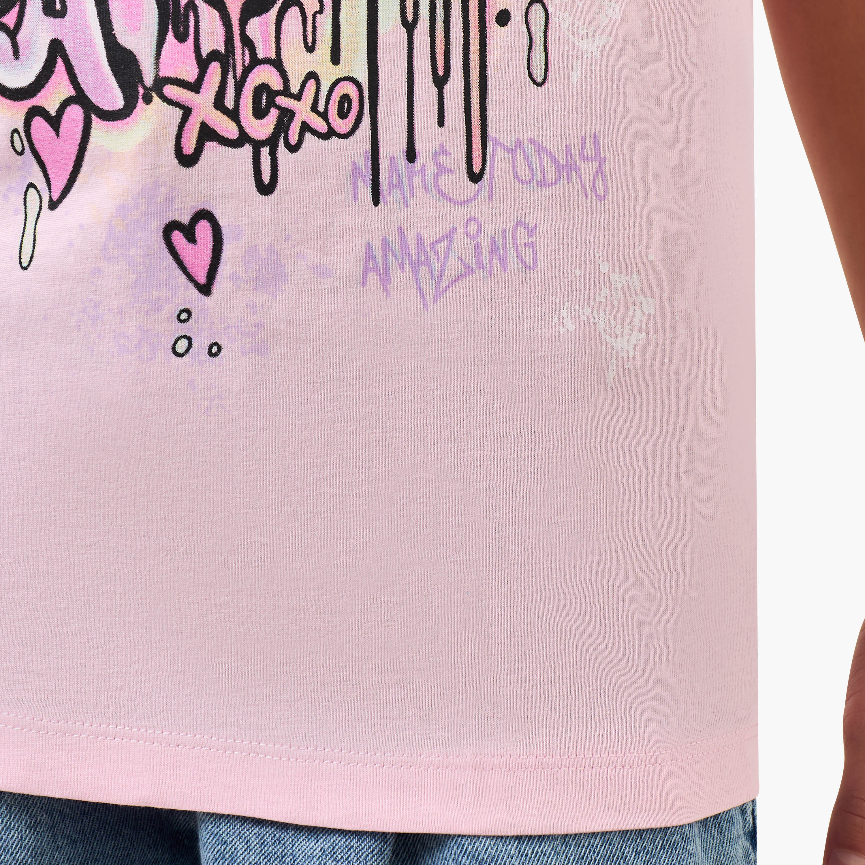 Juniors Crew Neck Short Sleeves T-shirt with Graphic Print-girls-clothing-tshirts-image-4