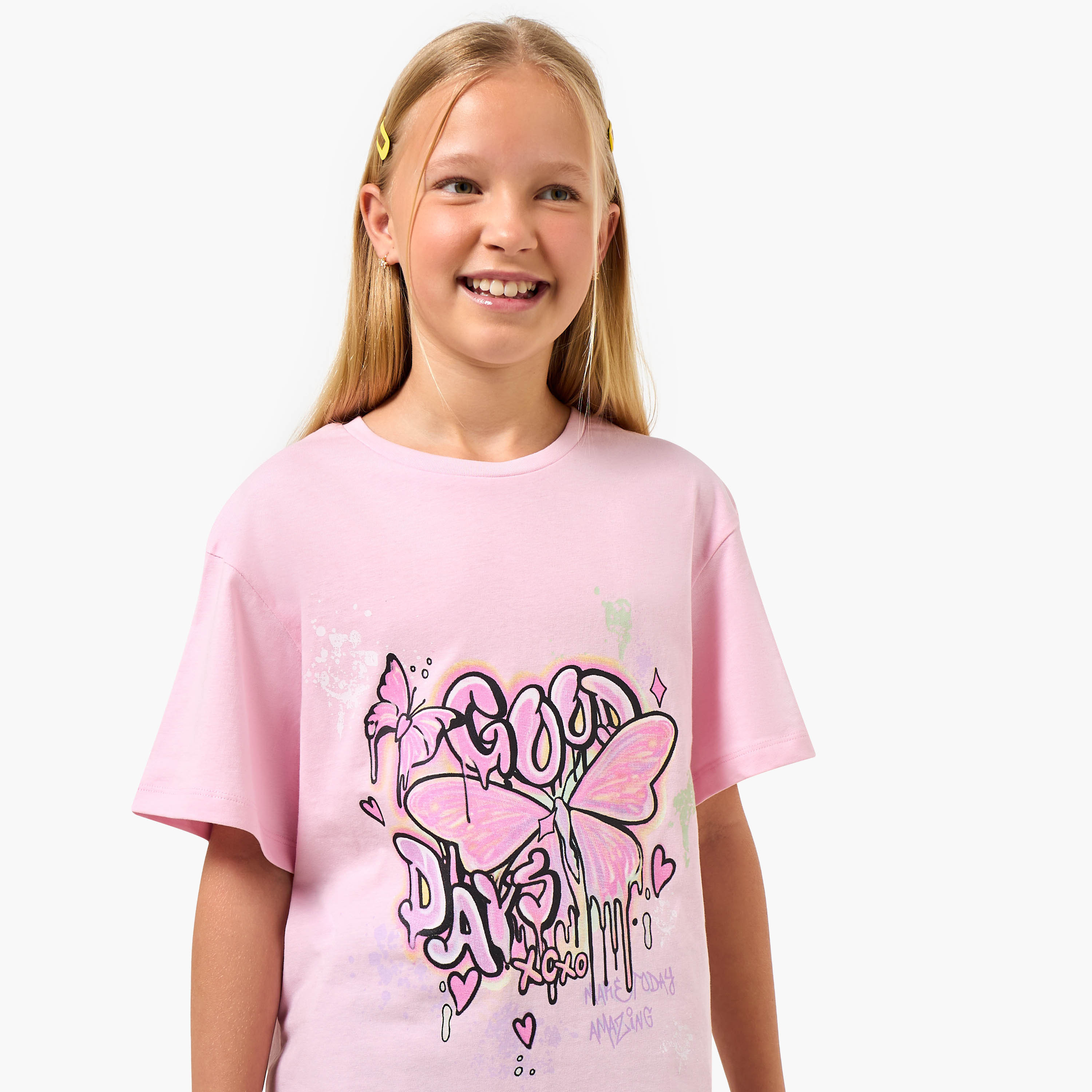 Juniors Crew Neck Short Sleeves T-shirt with Graphic Print-girls-clothing-tshirts-image-5