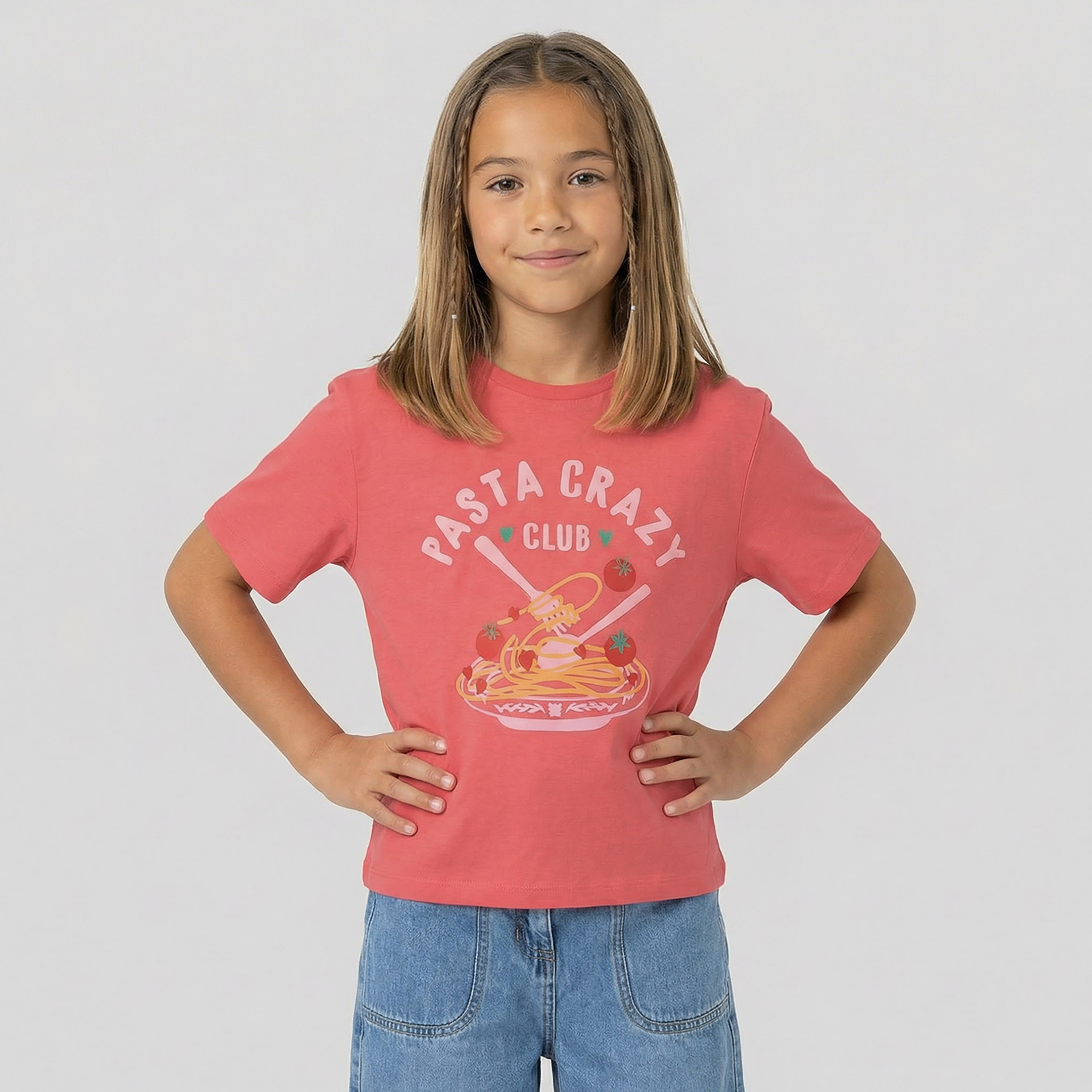Juniors Crew Neck Short Sleeves T-shirt with Pasta Graphic Print-girls-clothing-tshirts-image-1