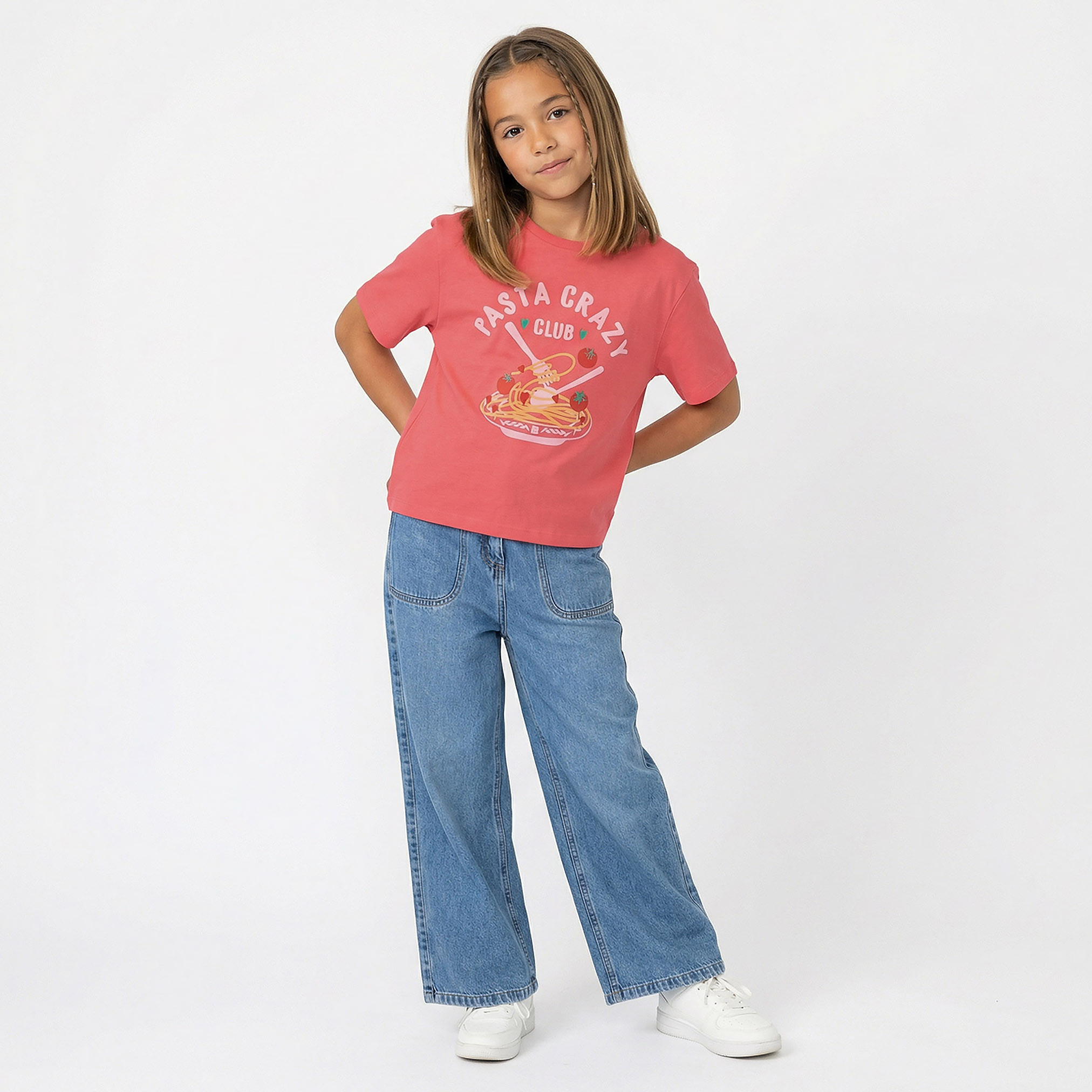 Juniors Crew Neck Short Sleeves T-shirt with Pasta Graphic Print-girls-clothing-tshirts-image-2
