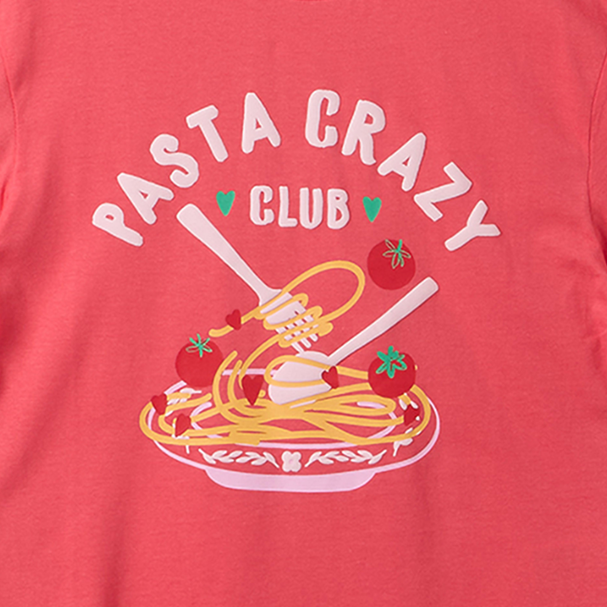 Juniors Crew Neck Short Sleeves T-shirt with Pasta Graphic Print-girls-clothing-tshirts-image-4