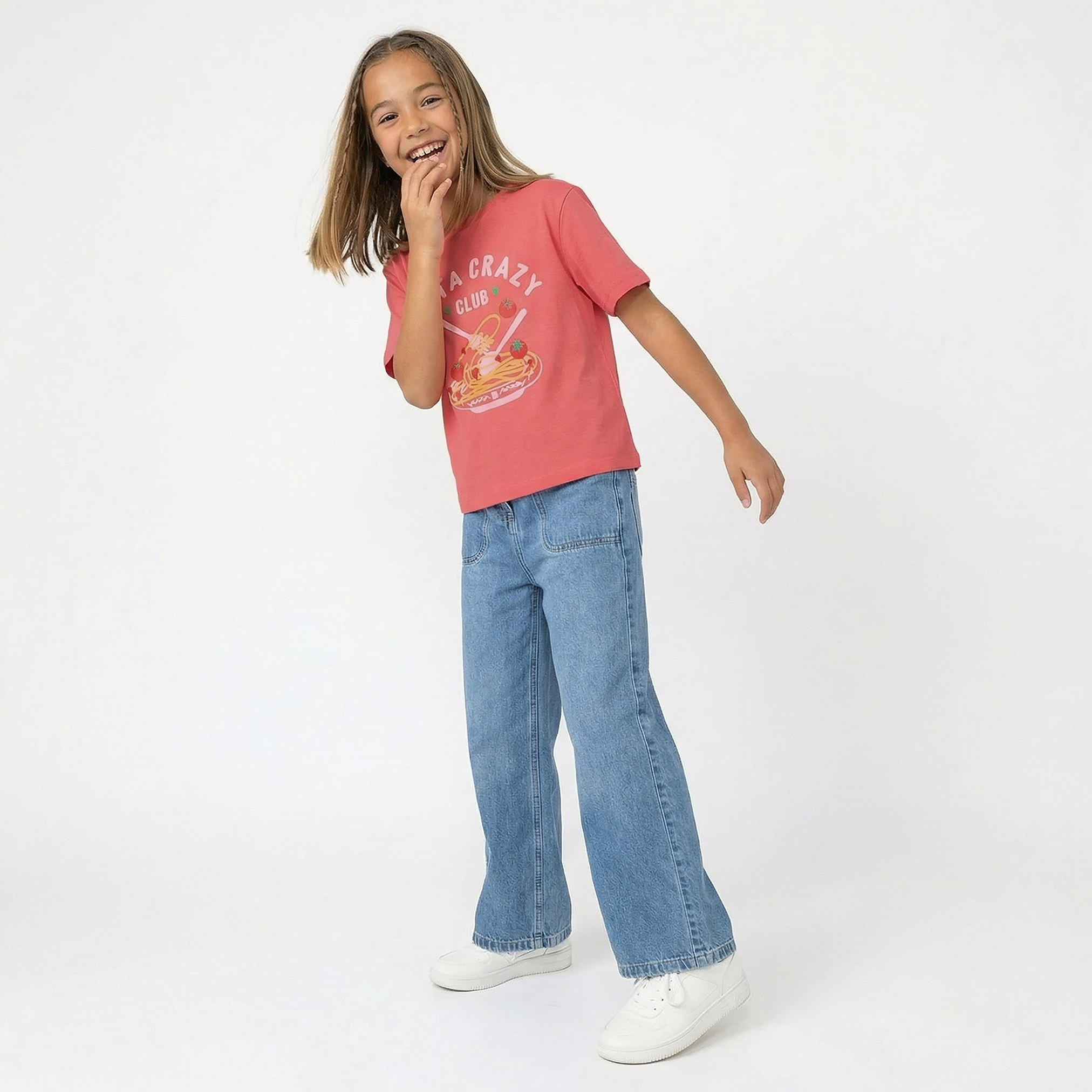 Juniors Crew Neck Short Sleeves T-shirt with Pasta Graphic Print-girls-clothing-tshirts-image-5