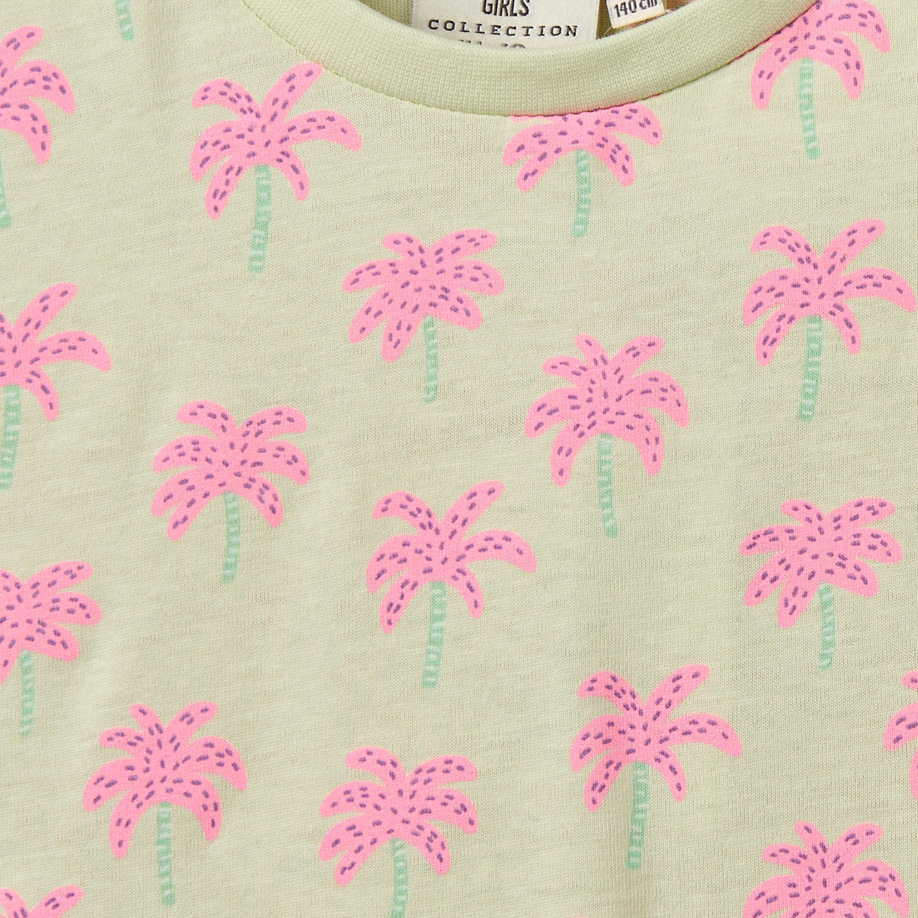 Juniors Crew Neck Short Sleeves T-shirt with Palm Tree Print-girls-clothing-tshirts-image-4