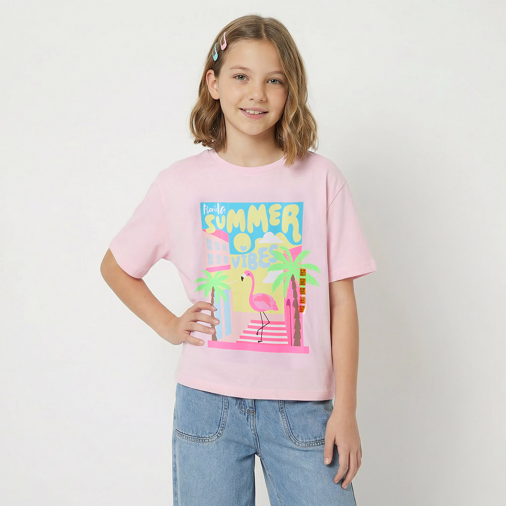 Juniors Crew Neck Short Sleeves T-shirt with Graphic Print-girls-clothing-tshirts-image-1