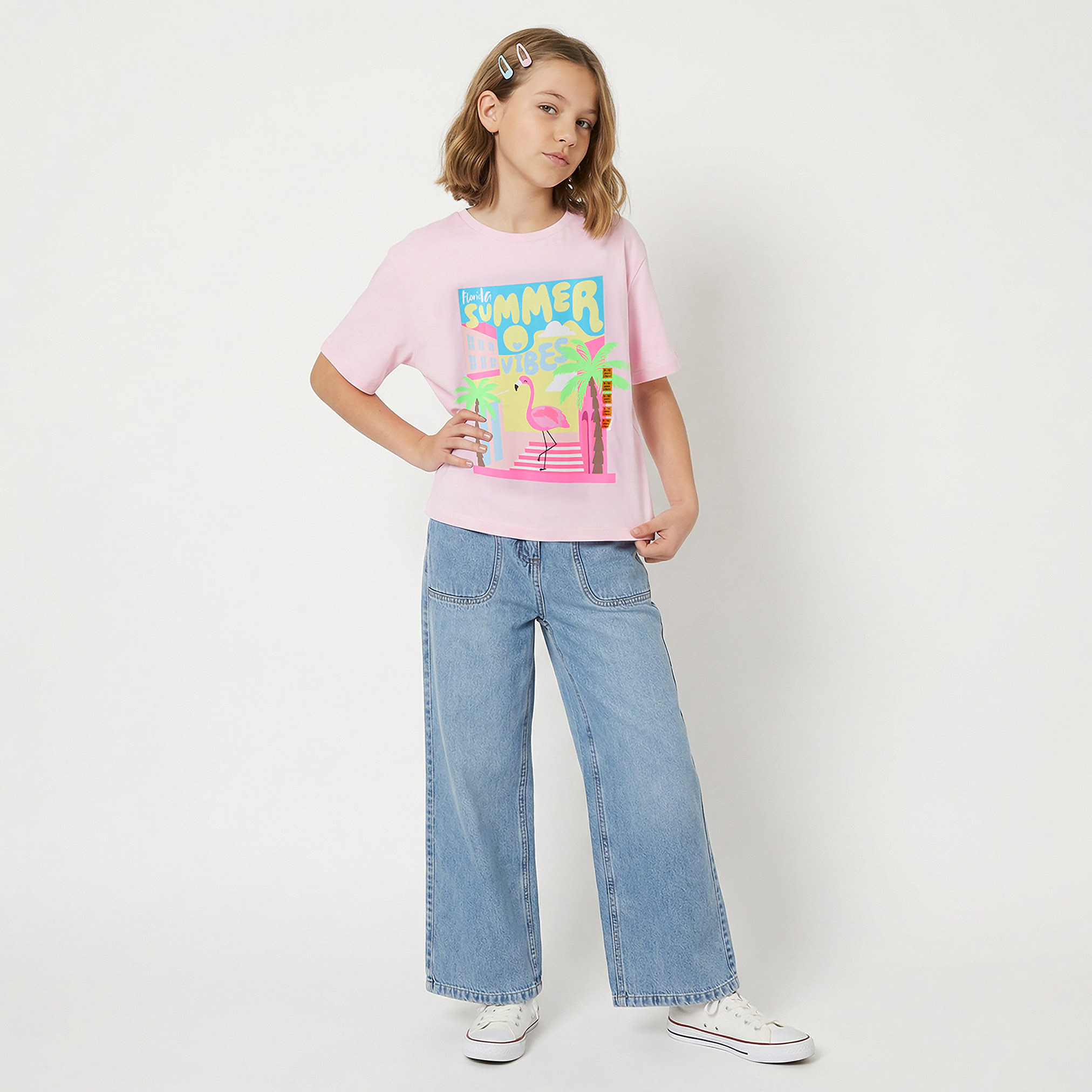 Juniors Crew Neck Short Sleeves T-shirt with Graphic Print-girls-clothing-tshirts-image-2