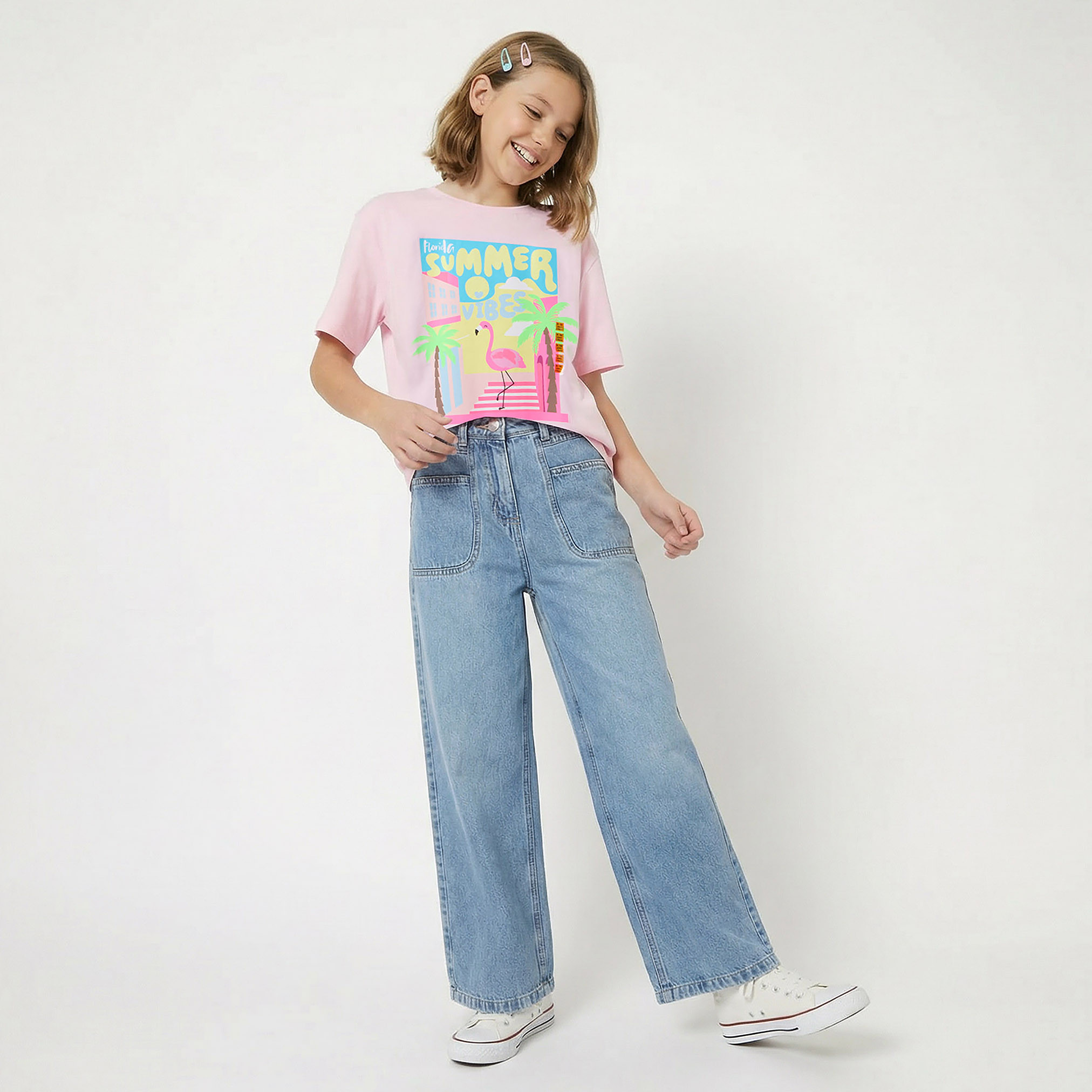 Juniors Crew Neck Short Sleeves T-shirt with Graphic Print-girls-clothing-tshirts-image-5