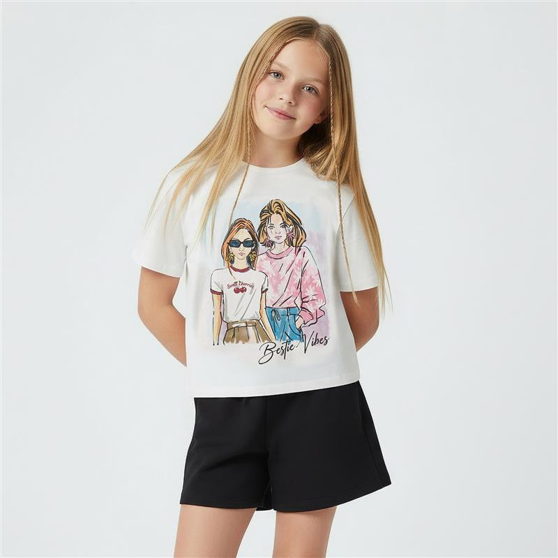 Juniors Crew Neck Short Sleeve T-shirt with Graphic Print-girls-clothing-tshirts-image-1