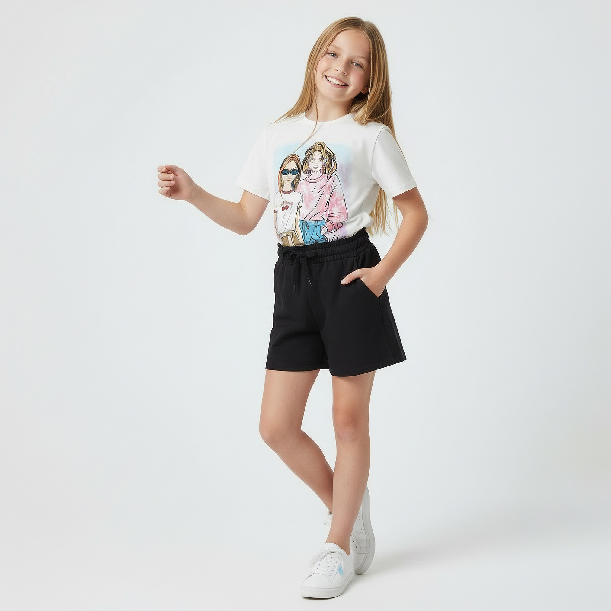 Juniors Crew Neck Short Sleeve T-shirt with Graphic Print-girls-clothing-tshirts-image-2