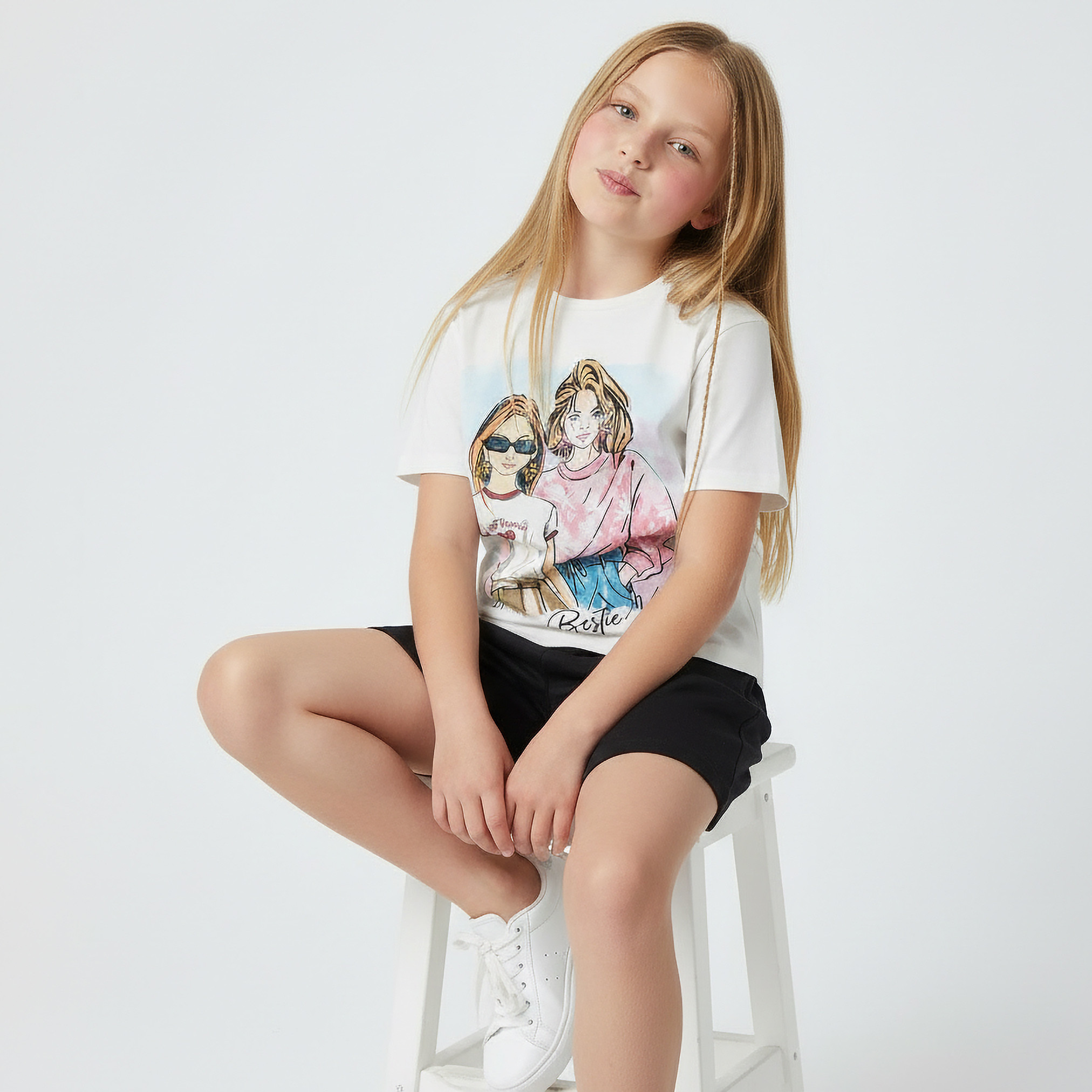 Juniors Crew Neck Short Sleeve T-shirt with Graphic Print-girls-clothing-tshirts-image-5