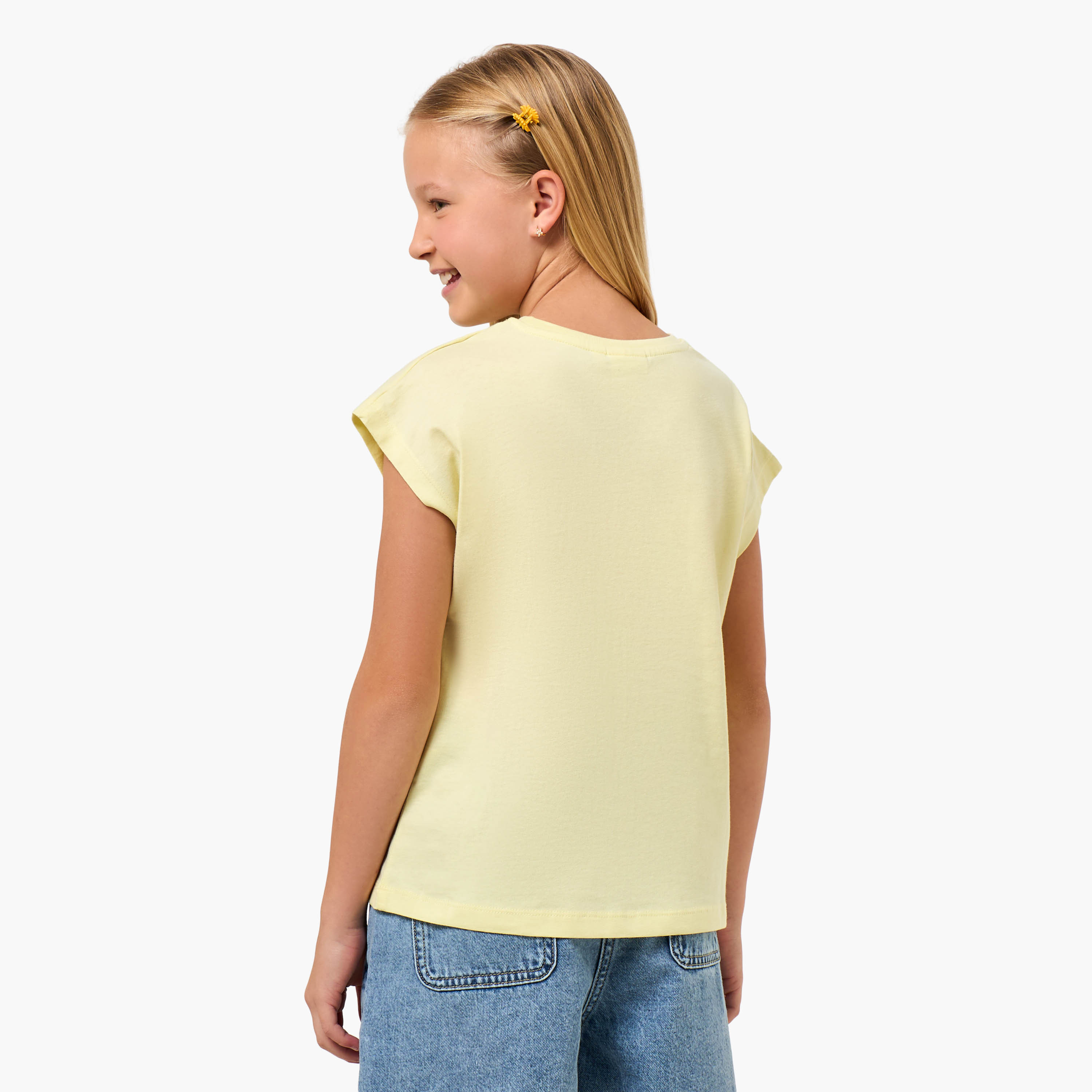 Juniors Crew Neck Short Sleeves T-shirt with Fruit Glitter Print-girls-clothing-tshirts-image-3