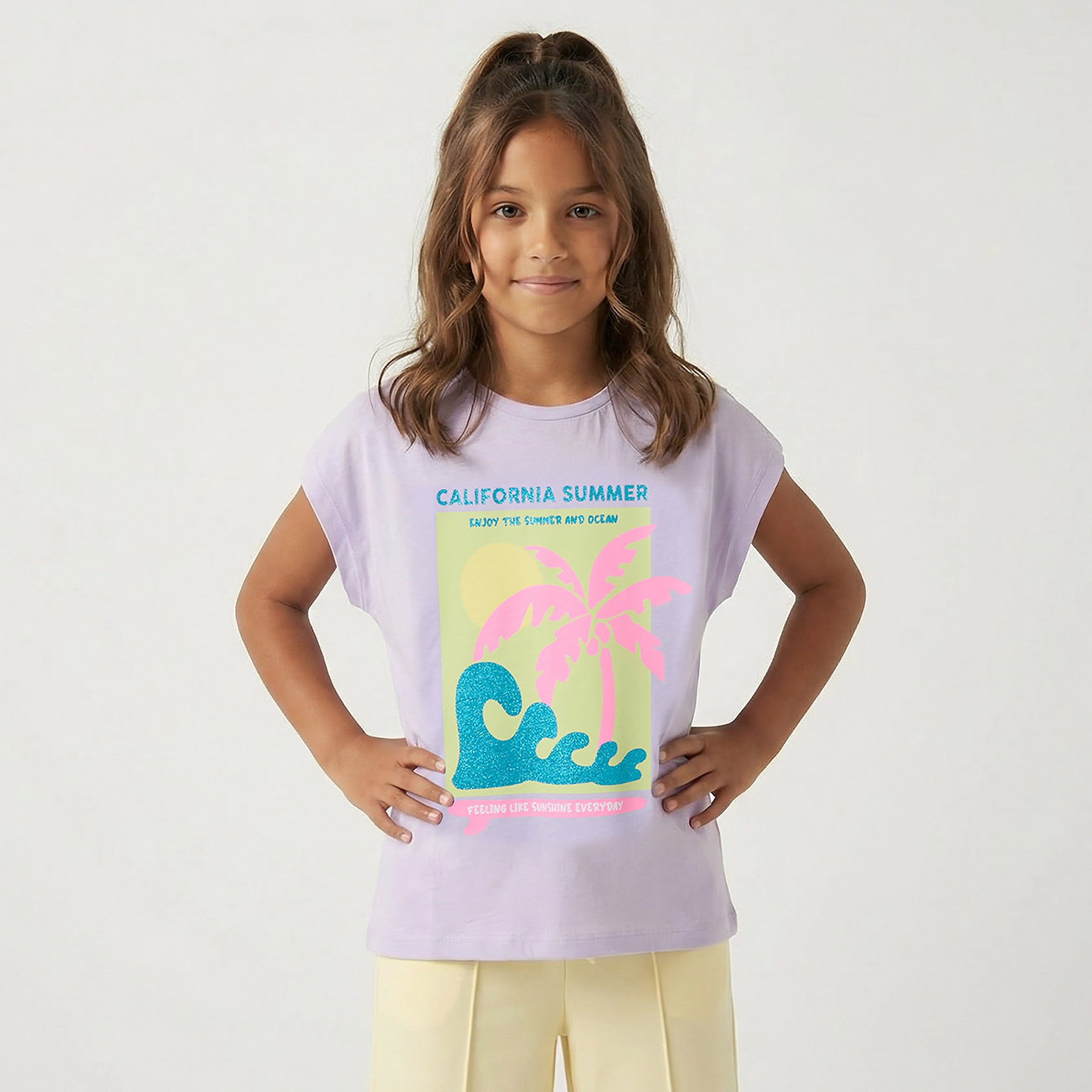 Juniors Round Neck Short Sleeves T-shirt with Graphic Print-girls-clothing-tshirts-image-1