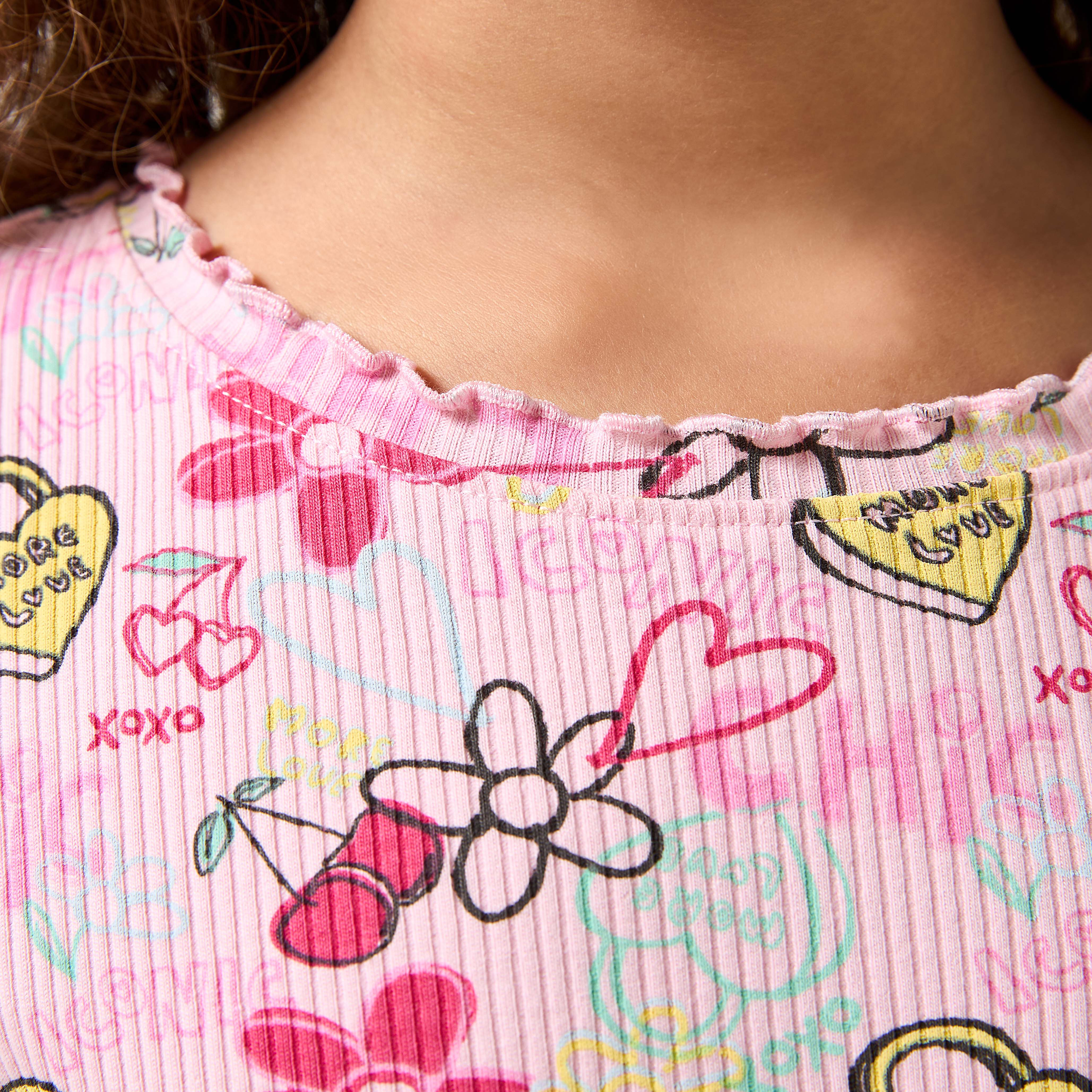 Juniors Crew Neck Short Sleeves T-shirt with Floral Print-girls-clothing-tshirts-image-5