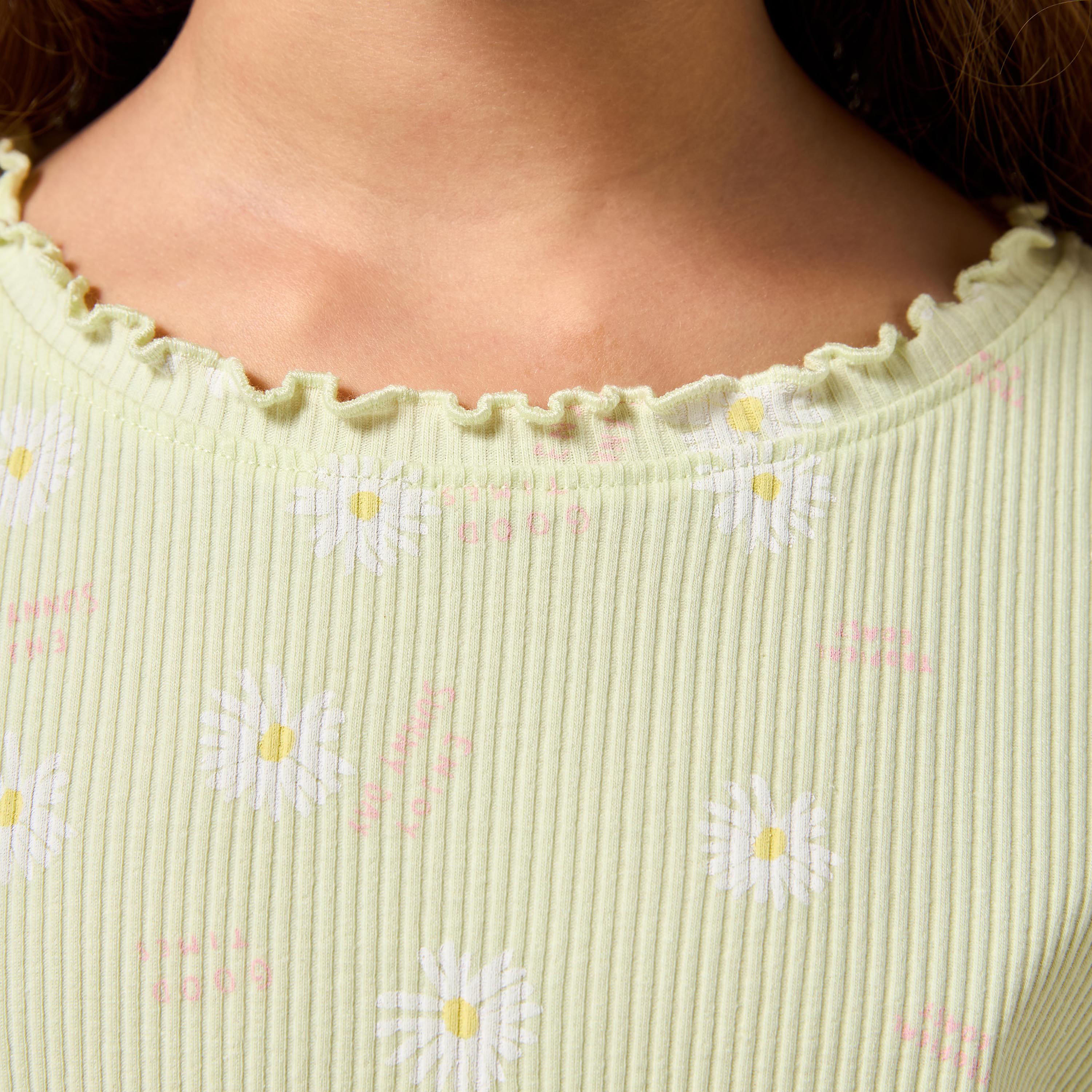 Juniors Round Neck Short Sleeves T-shirt with Floral Print-girls-clothing-tshirts-image-5