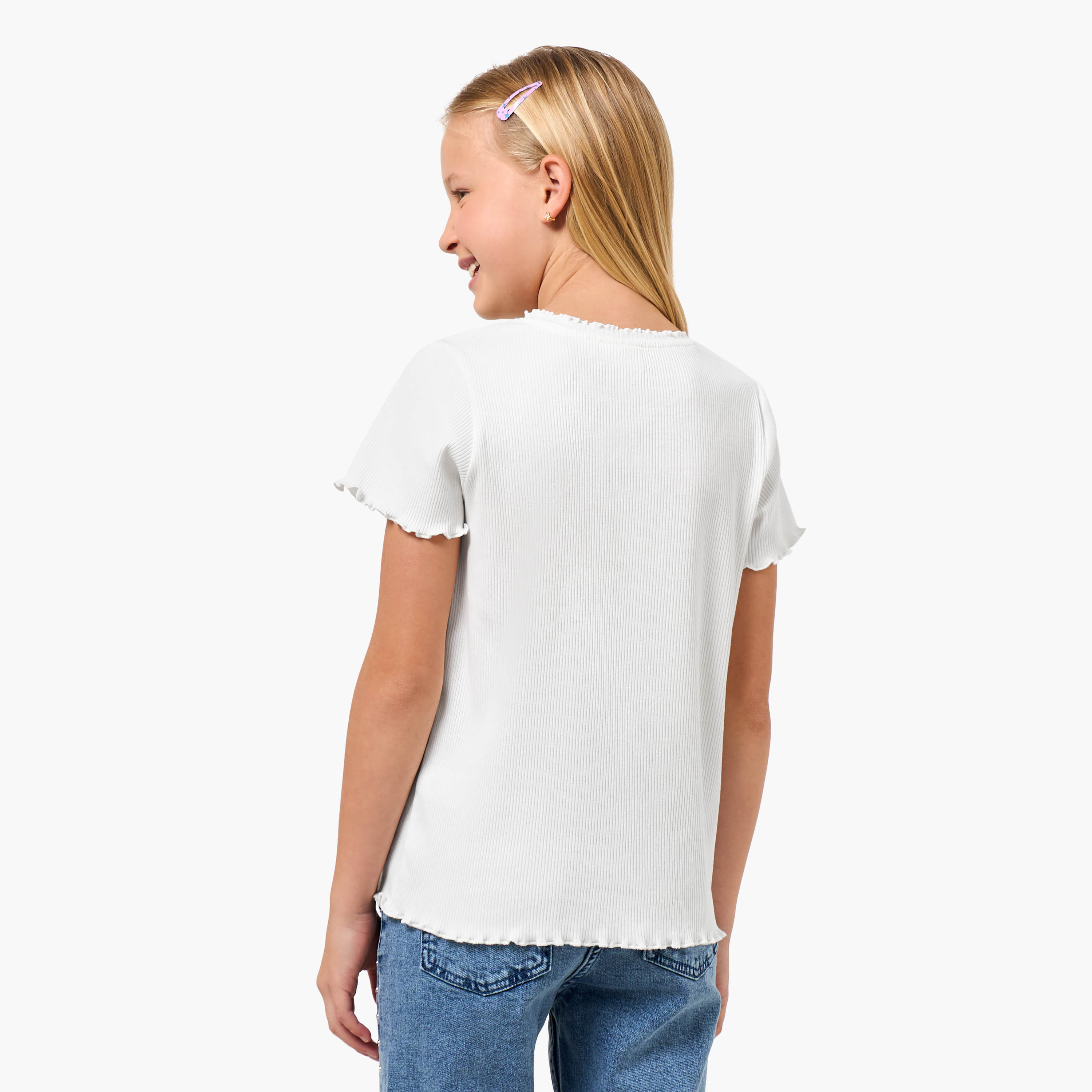 Juniors Crew Neck Short Sleeves T-shirt with Lemon Embroidery-girls-clothing-tshirts-image-3