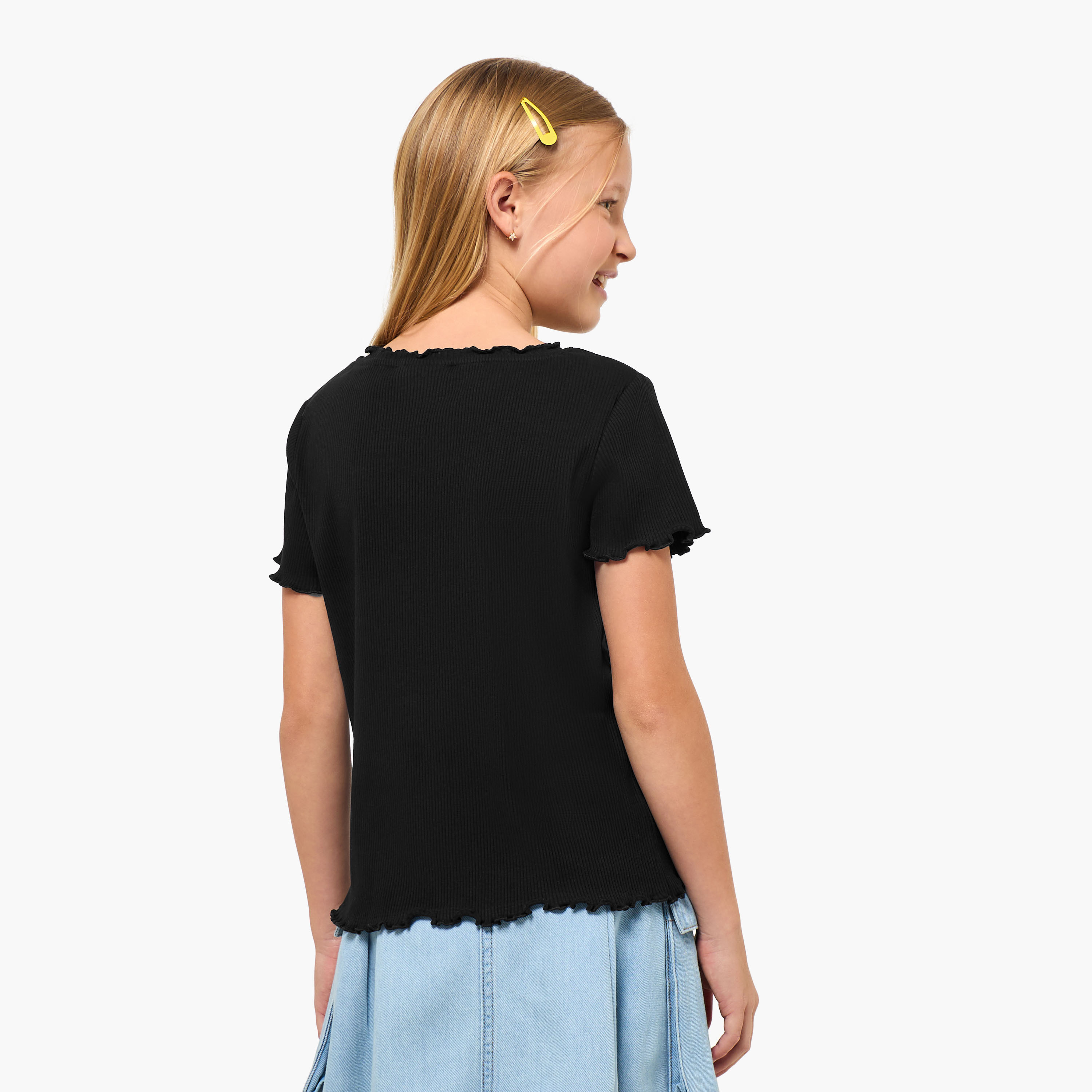 Juniors Round Neck Short Sleeves T-shirt with Palm Tree Embroidery-girls-clothing-tshirts-image-3