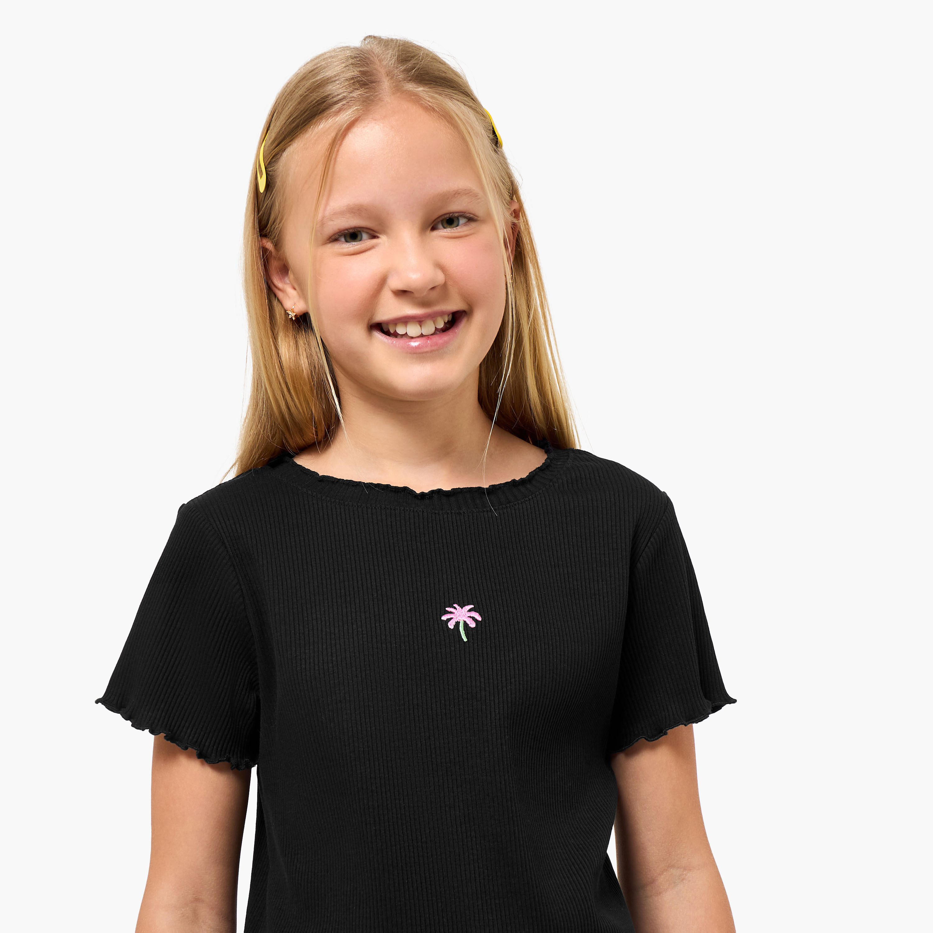 Juniors Round Neck Short Sleeves T-shirt with Palm Tree Embroidery-girls-clothing-tshirts-image-4