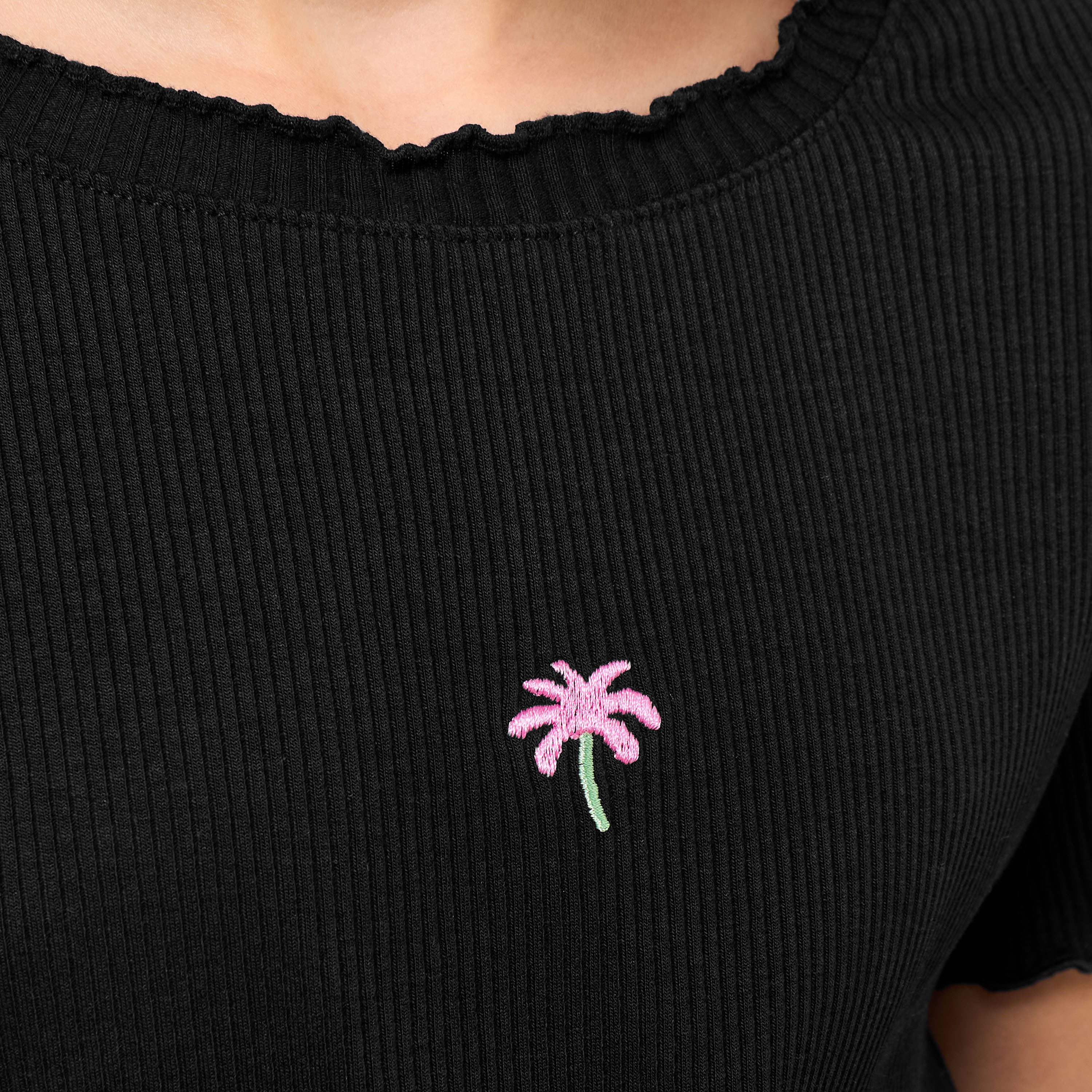 Juniors Round Neck Short Sleeves T-shirt with Palm Tree Embroidery-girls-clothing-tshirts-image-5