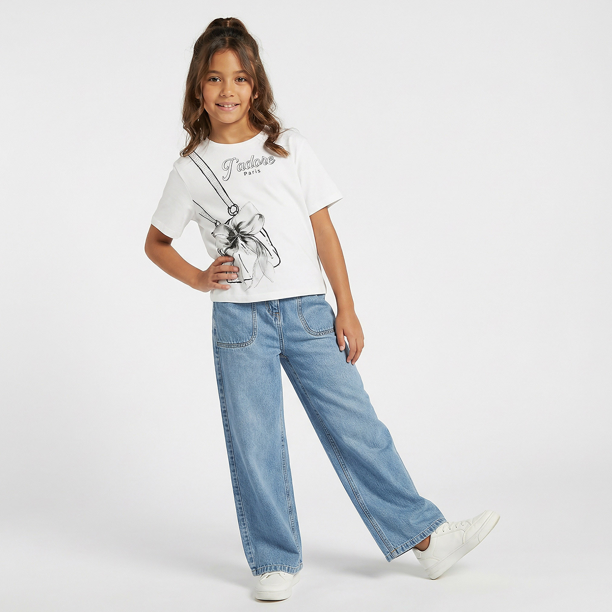 Juniors Crew Neck Short Sleeves T-shirt with Studded Detail-girls-clothing-tshirts-image-2